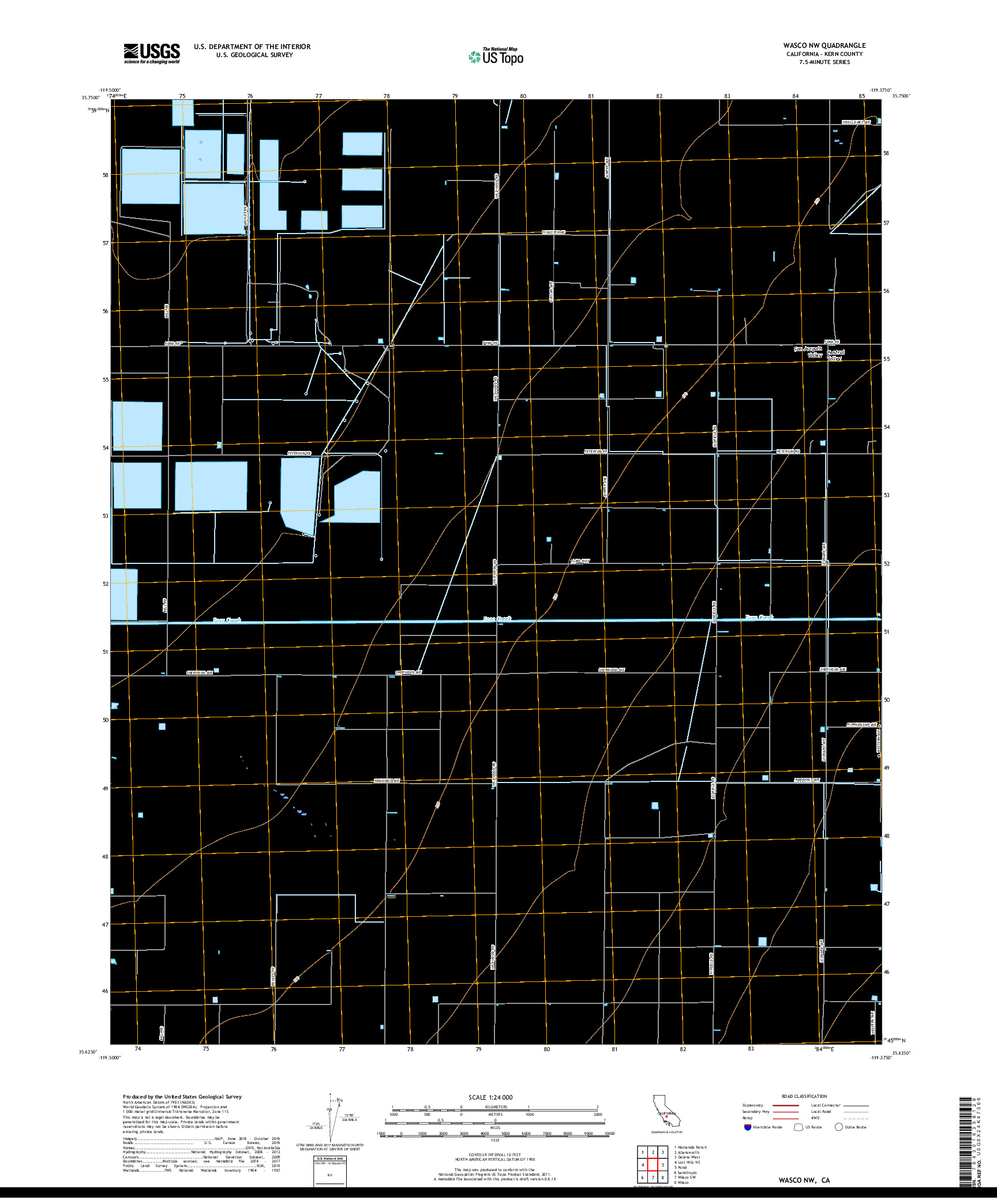 USGS US TOPO 7.5-MINUTE MAP FOR WASCO NW, CA 2018