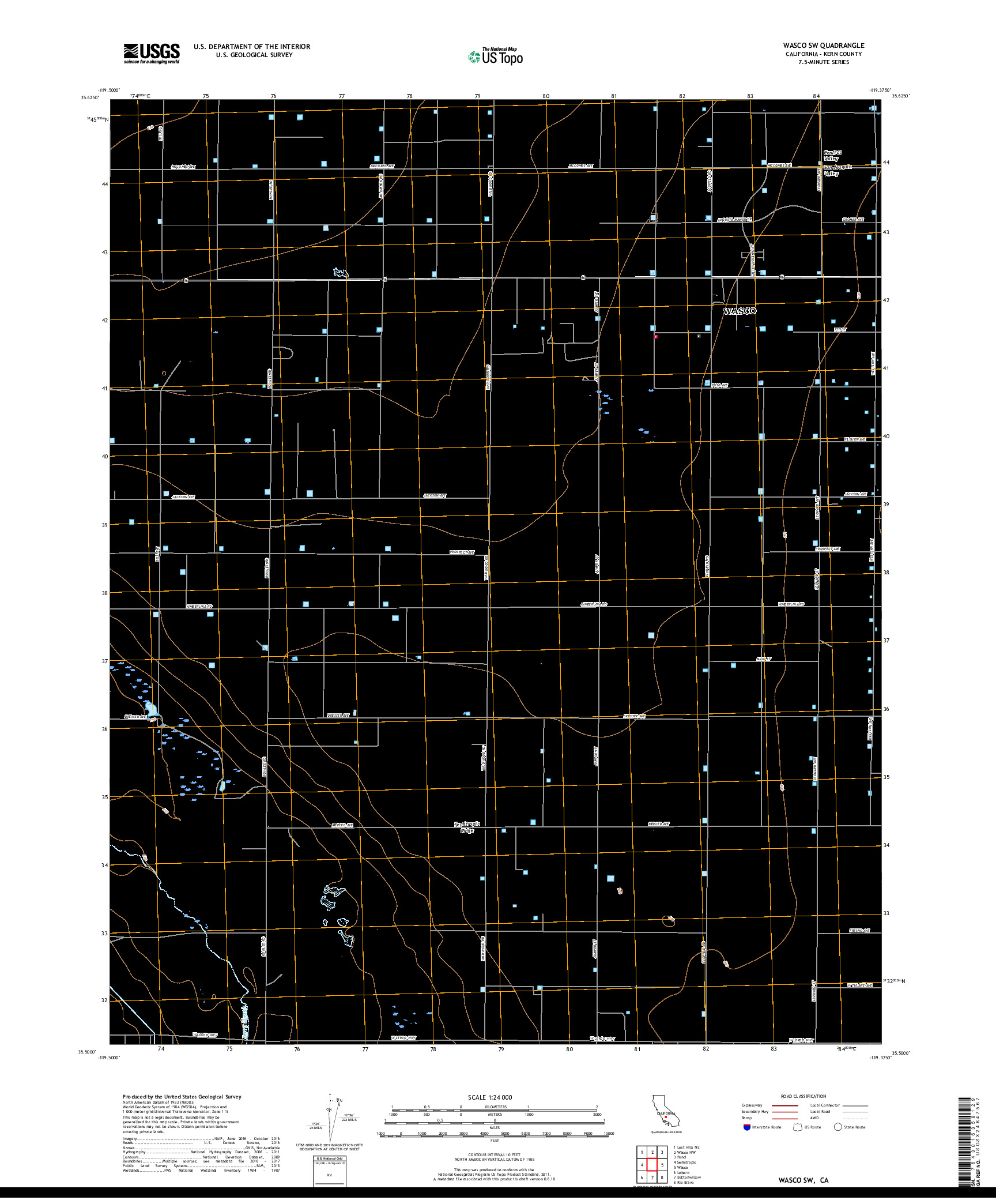 USGS US TOPO 7.5-MINUTE MAP FOR WASCO SW, CA 2018