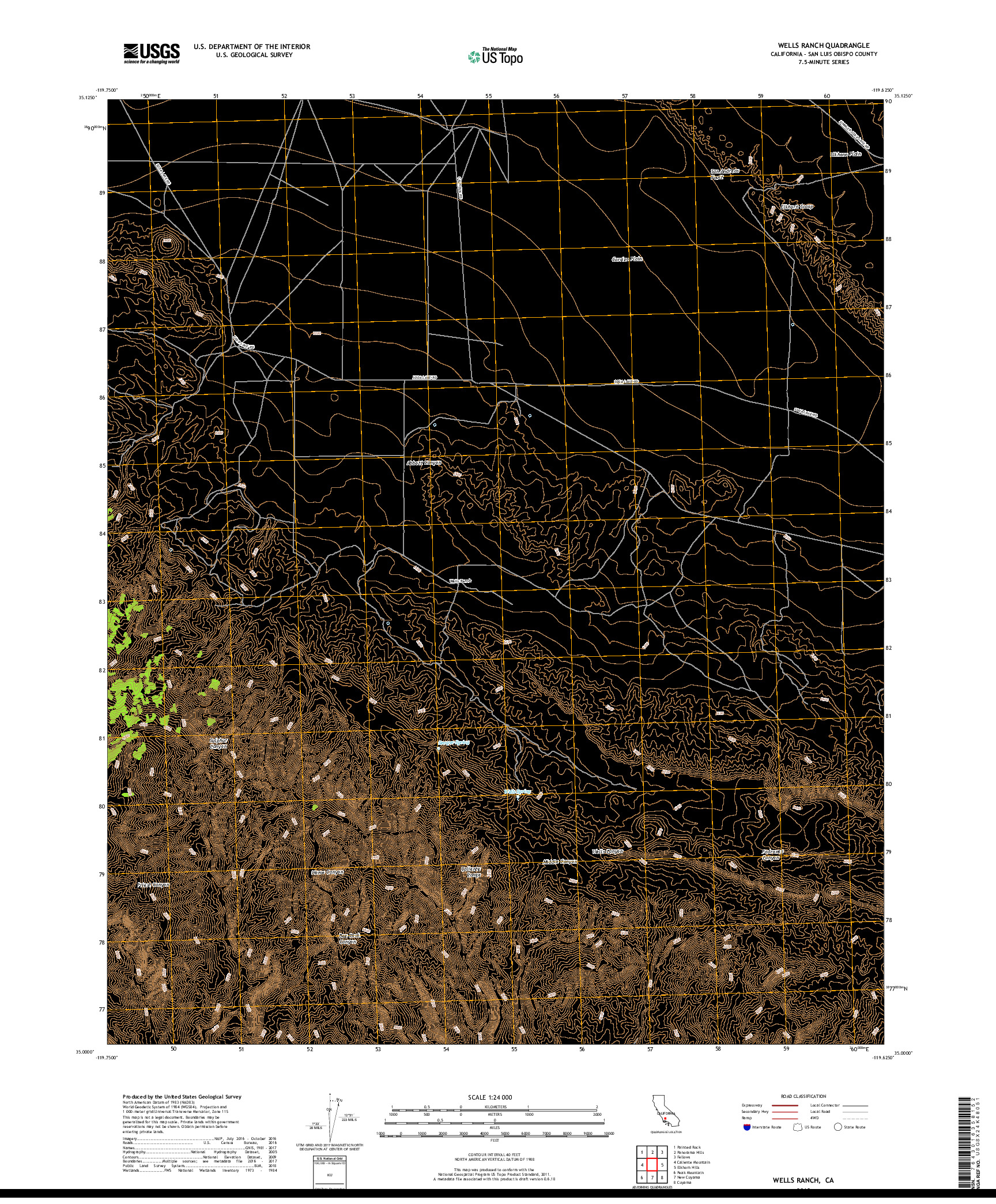 USGS US TOPO 7.5-MINUTE MAP FOR WELLS RANCH, CA 2018