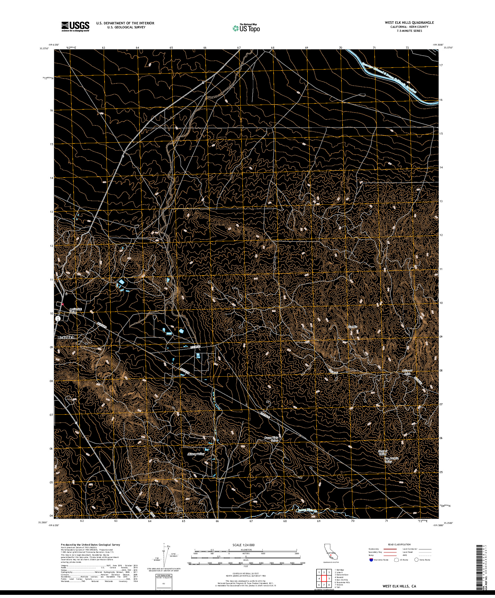 USGS US TOPO 7.5-MINUTE MAP FOR WEST ELK HILLS, CA 2018