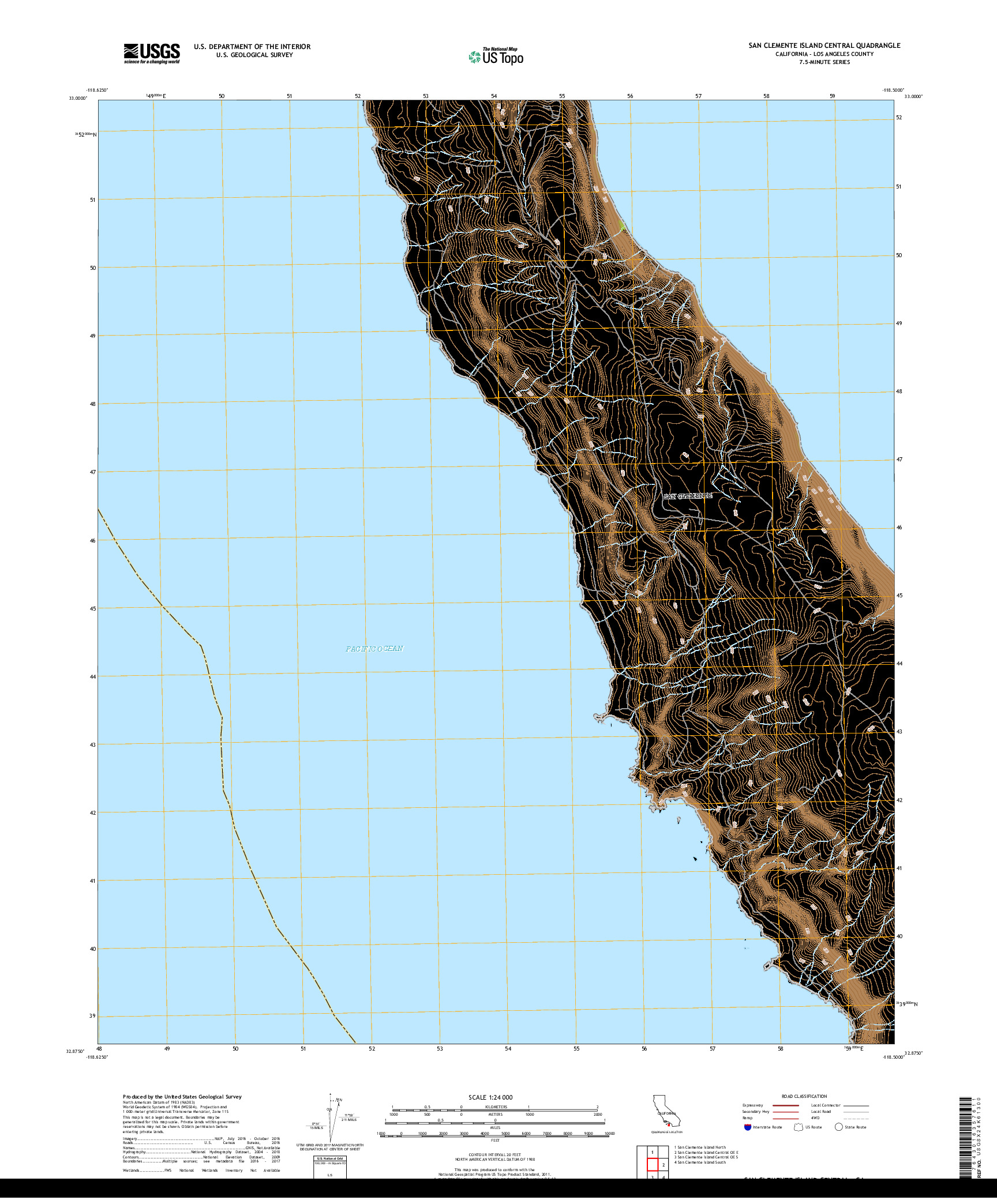 USGS US TOPO 7.5-MINUTE MAP FOR SAN CLEMENTE ISLAND CENTRAL, CA 2018