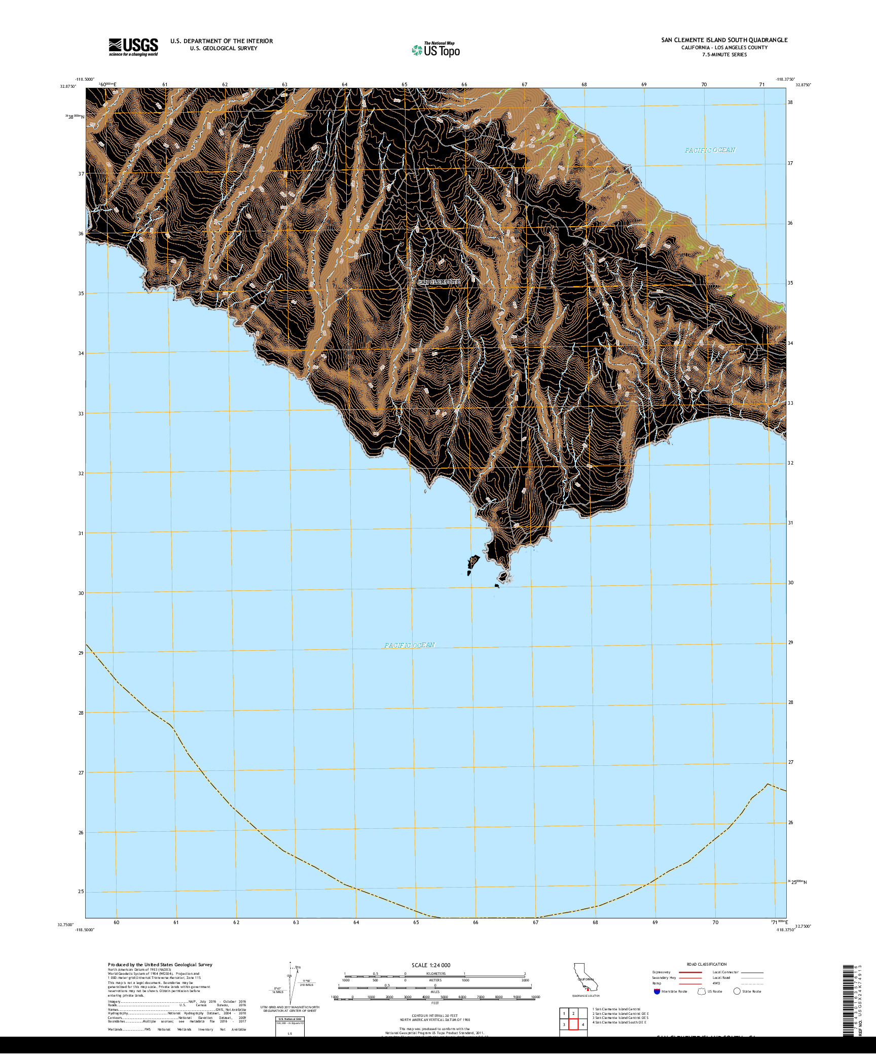 USGS US TOPO 7.5-MINUTE MAP FOR SAN CLEMENTE ISLAND SOUTH, CA 2018