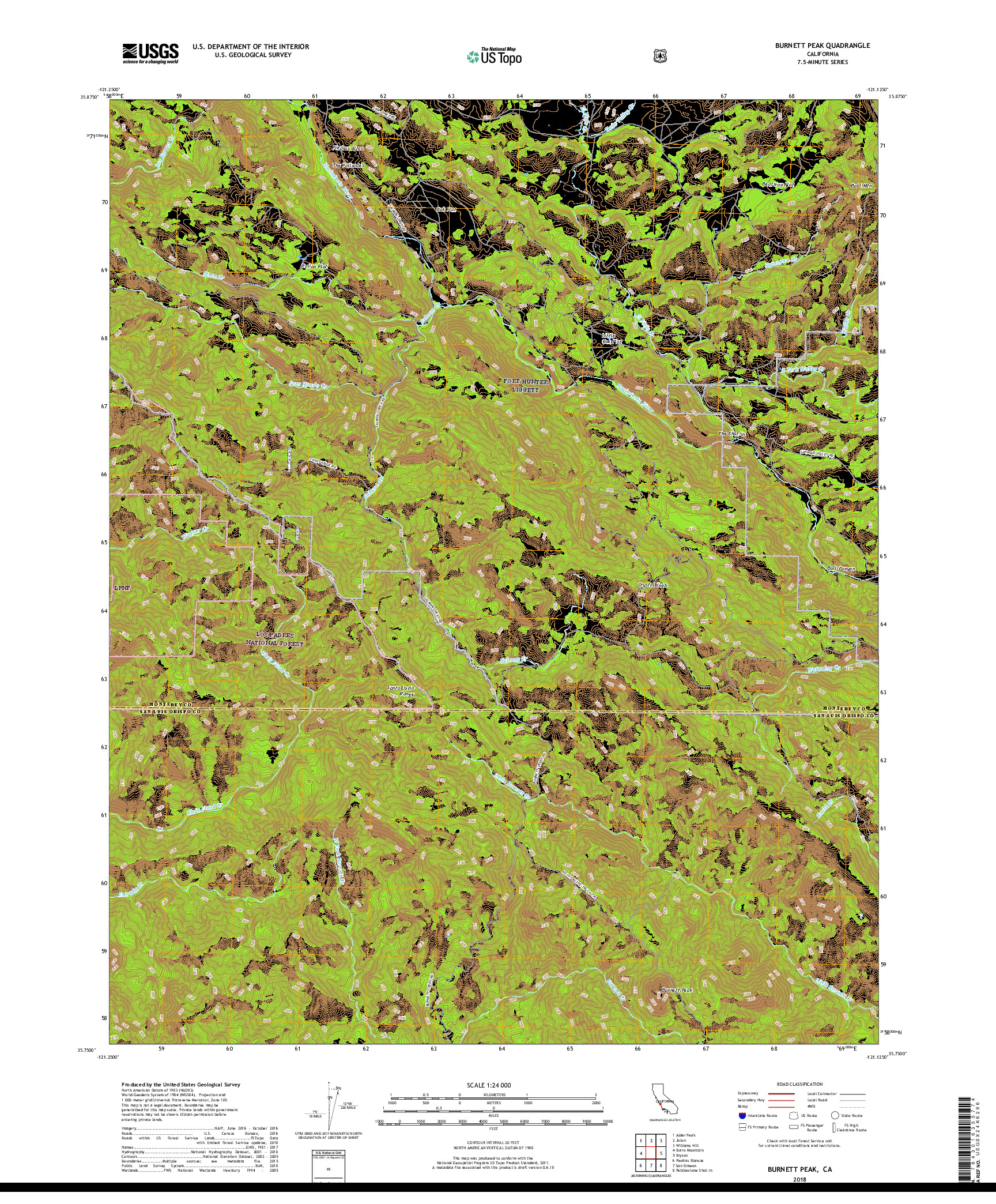 USGS US TOPO 7.5-MINUTE MAP FOR BURNETT PEAK, CA 2018