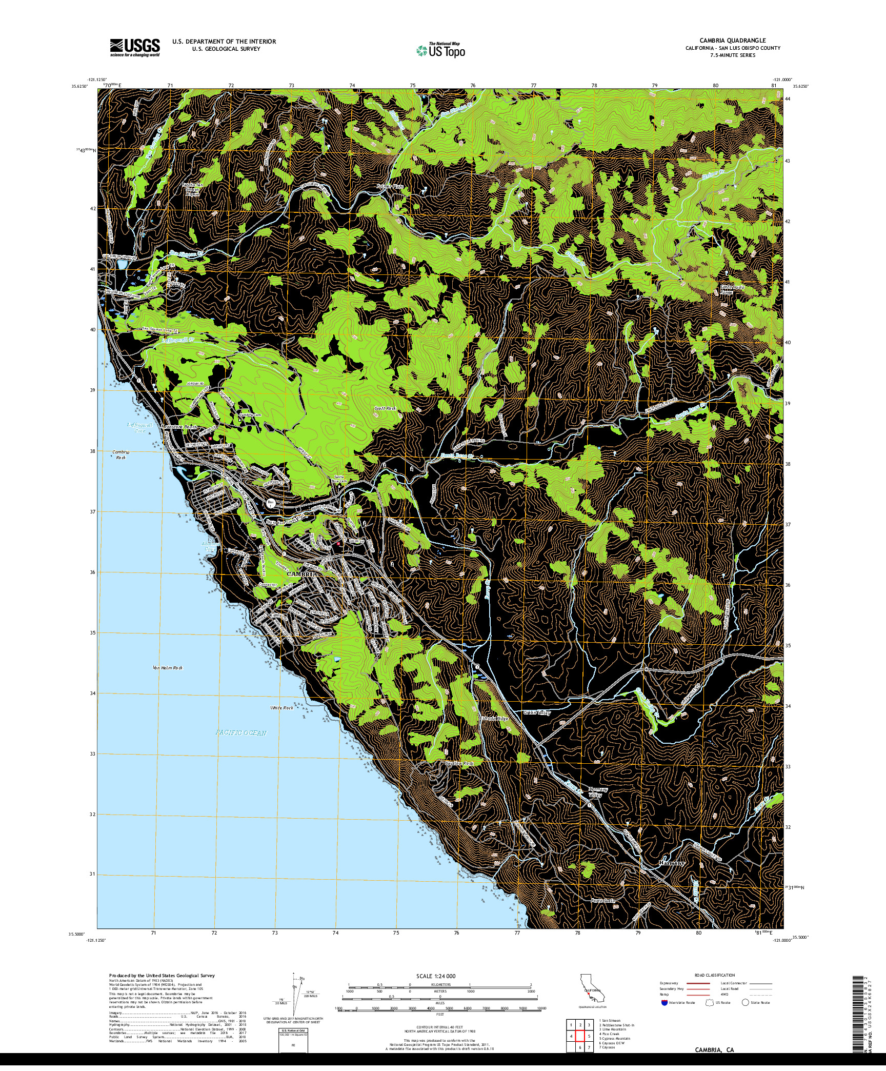 USGS US TOPO 7.5-MINUTE MAP FOR CAMBRIA, CA 2018