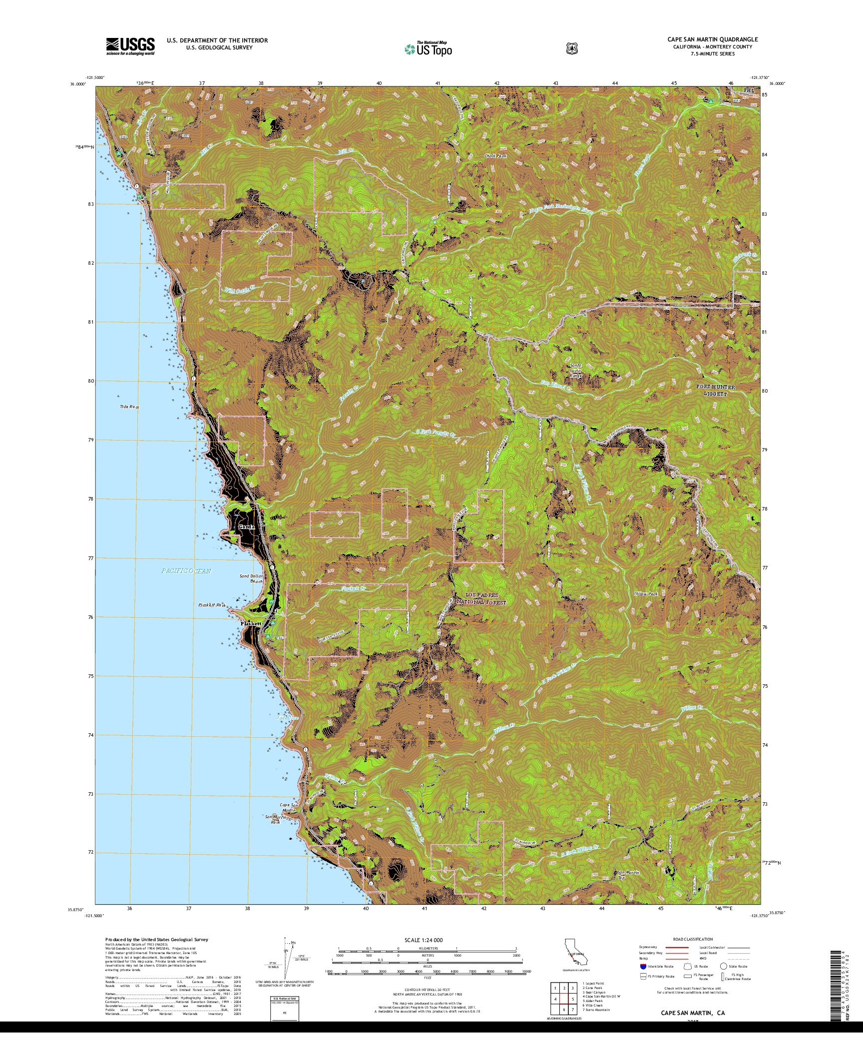 USGS US TOPO 7.5-MINUTE MAP FOR CAPE SAN MARTIN, CA 2018