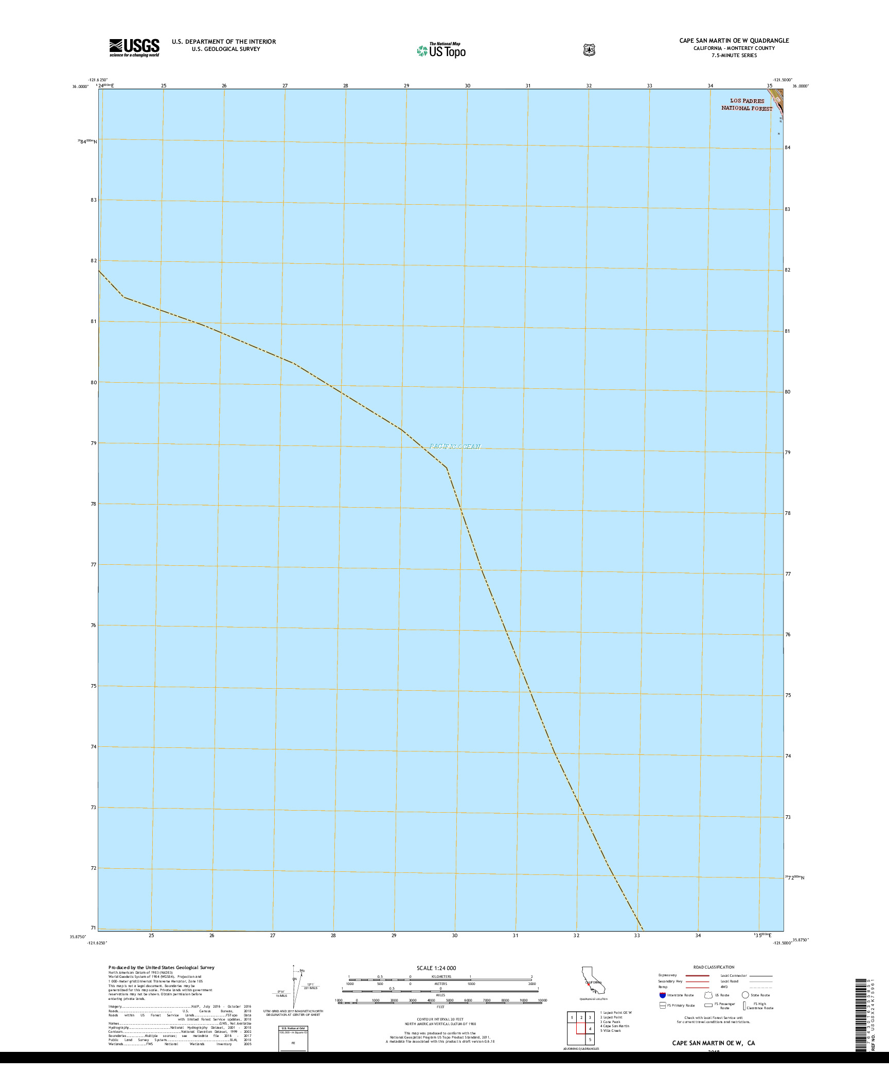 USGS US TOPO 7.5-MINUTE MAP FOR CAPE SAN MARTIN OE W, CA 2018