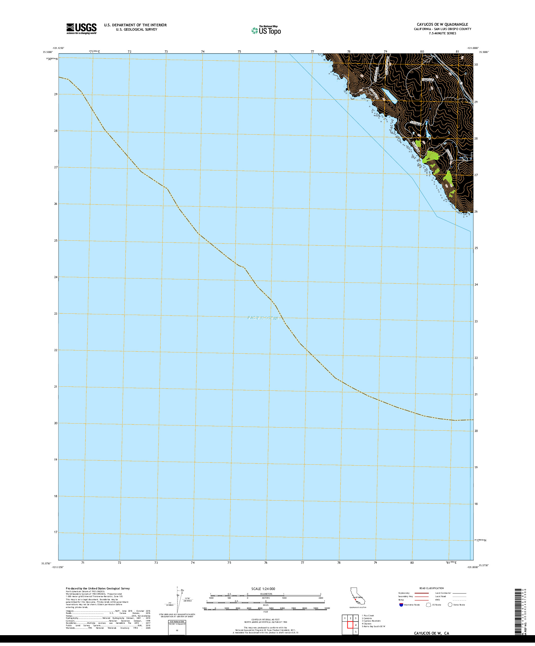 USGS US TOPO 7.5-MINUTE MAP FOR CAYUCOS OE W, CA 2018