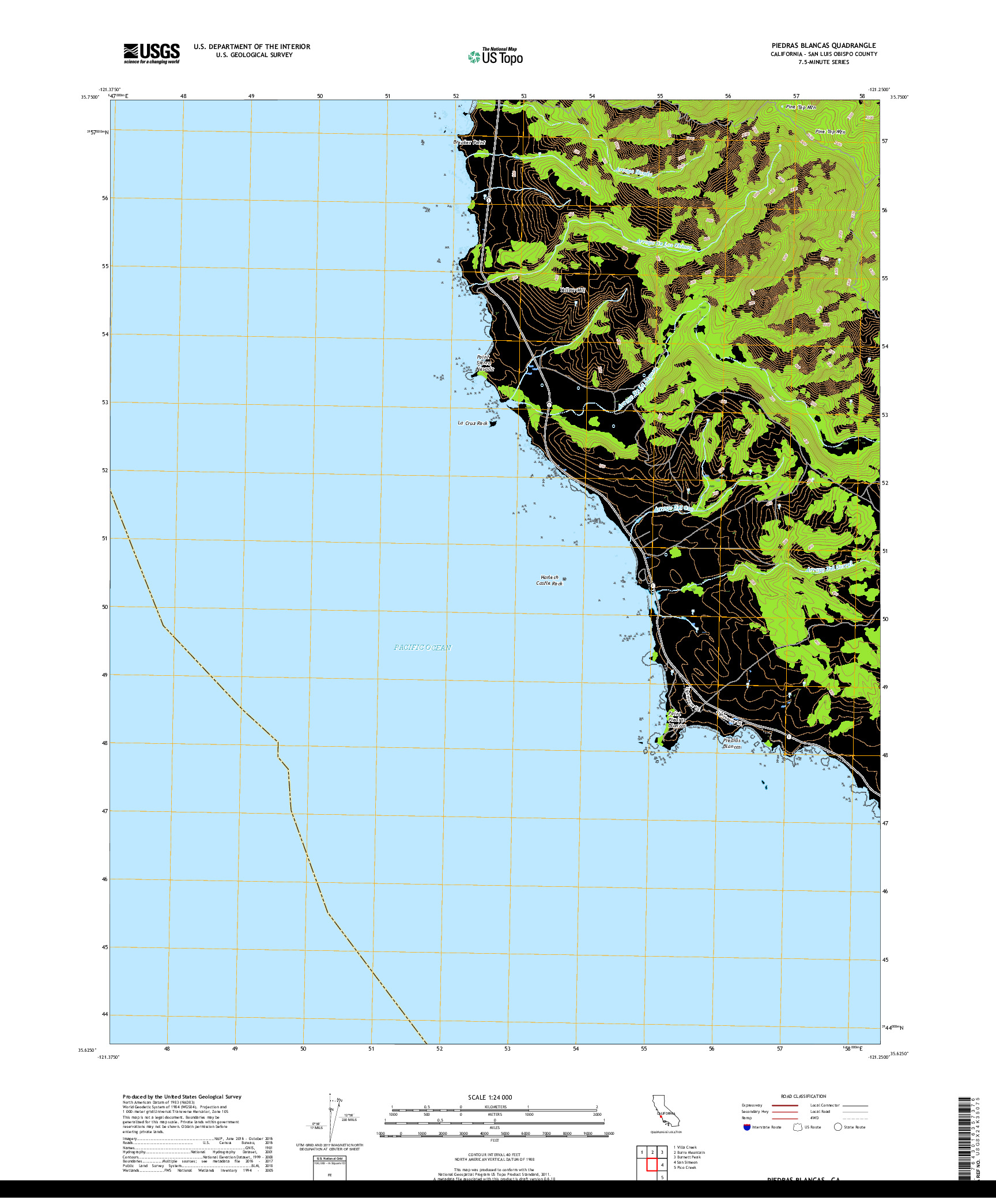 USGS US TOPO 7.5-MINUTE MAP FOR PIEDRAS BLANCAS, CA 2018