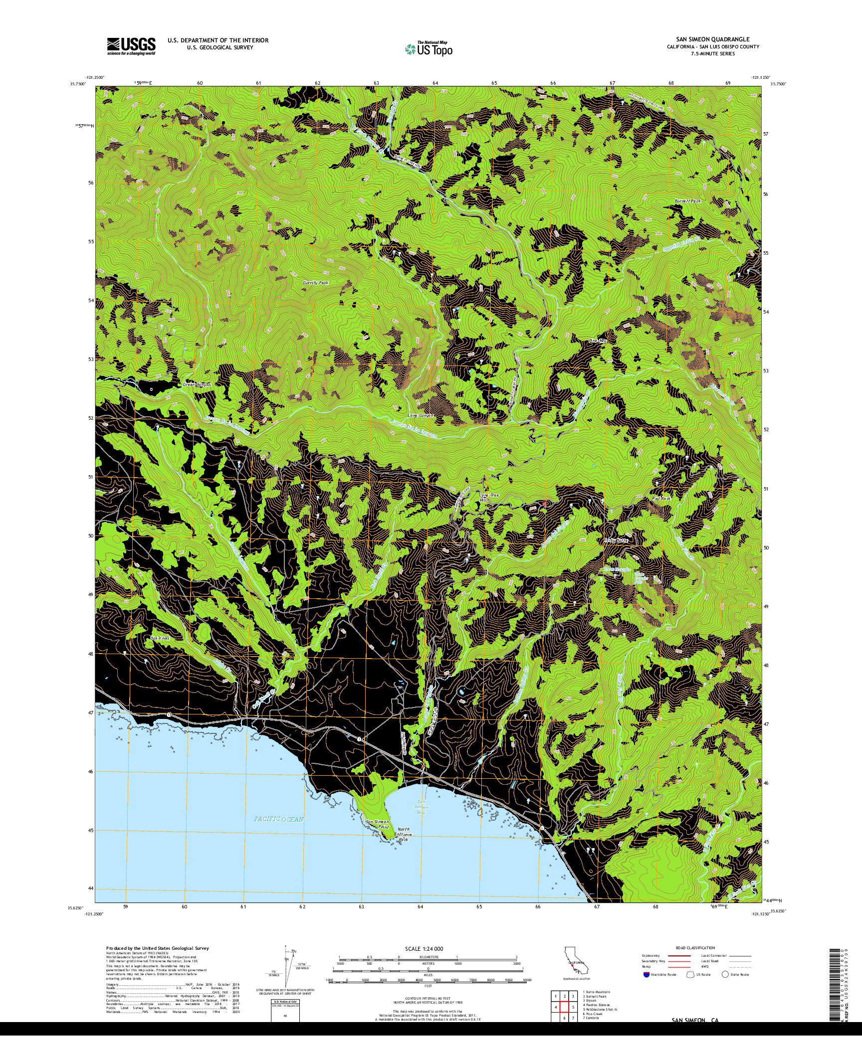 USGS US TOPO 7.5-MINUTE MAP FOR SAN SIMEON, CA 2018