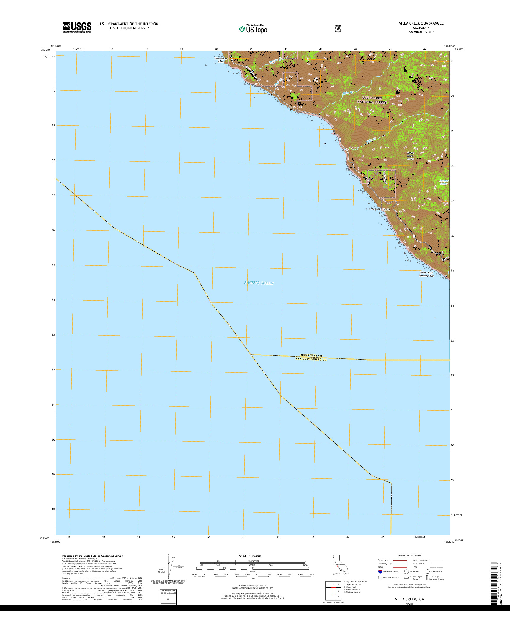 USGS US TOPO 7.5-MINUTE MAP FOR VILLA CREEK, CA 2018