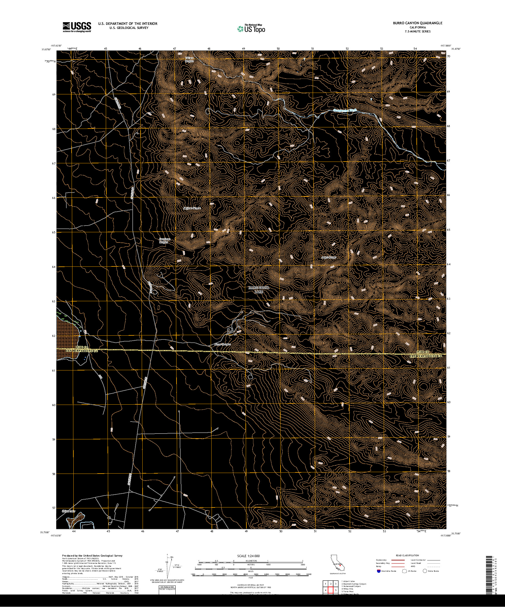 USGS US TOPO 7.5-MINUTE MAP FOR BURRO CANYON, CA 2018