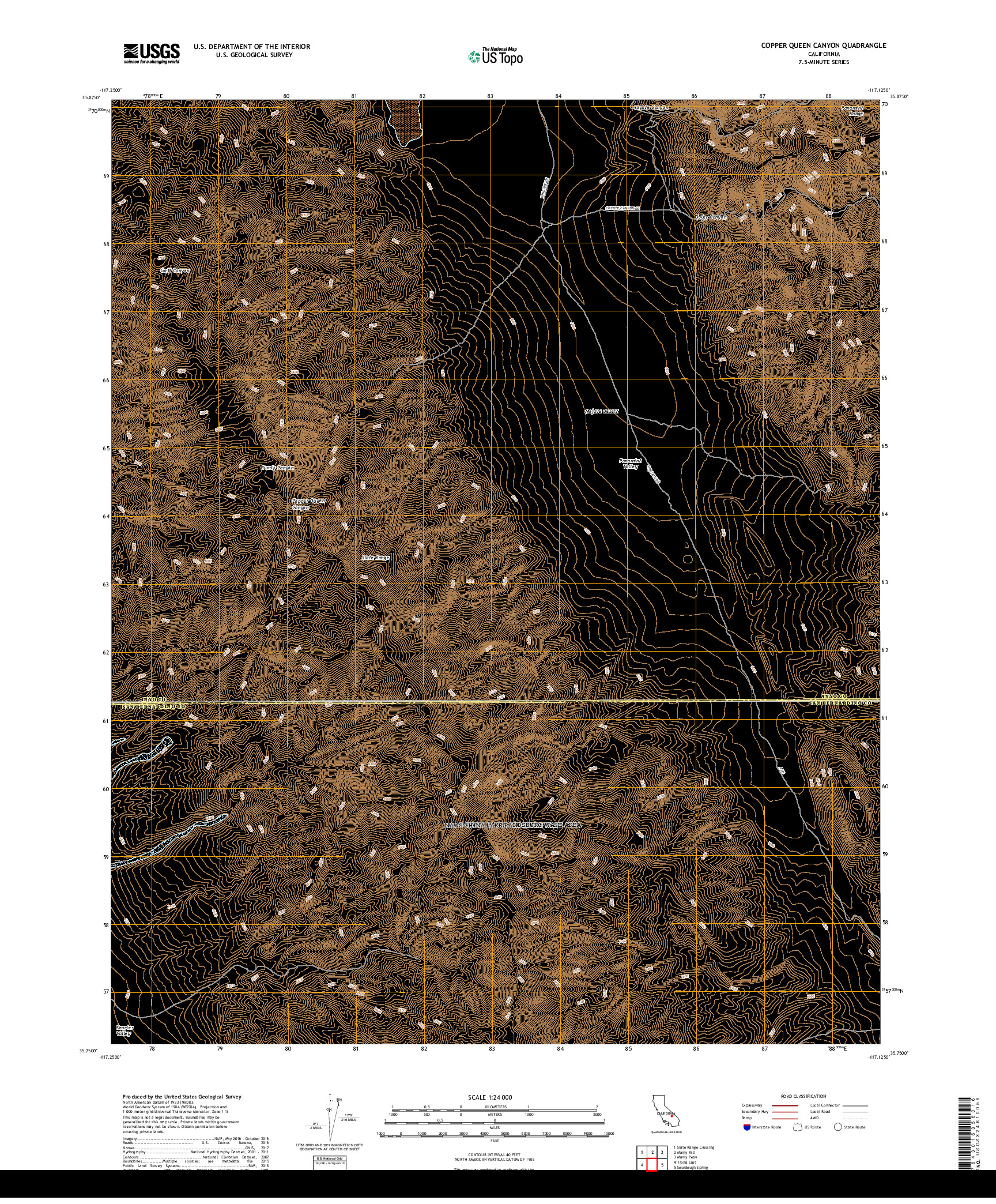 USGS US TOPO 7.5-MINUTE MAP FOR COPPER QUEEN CANYON, CA 2018