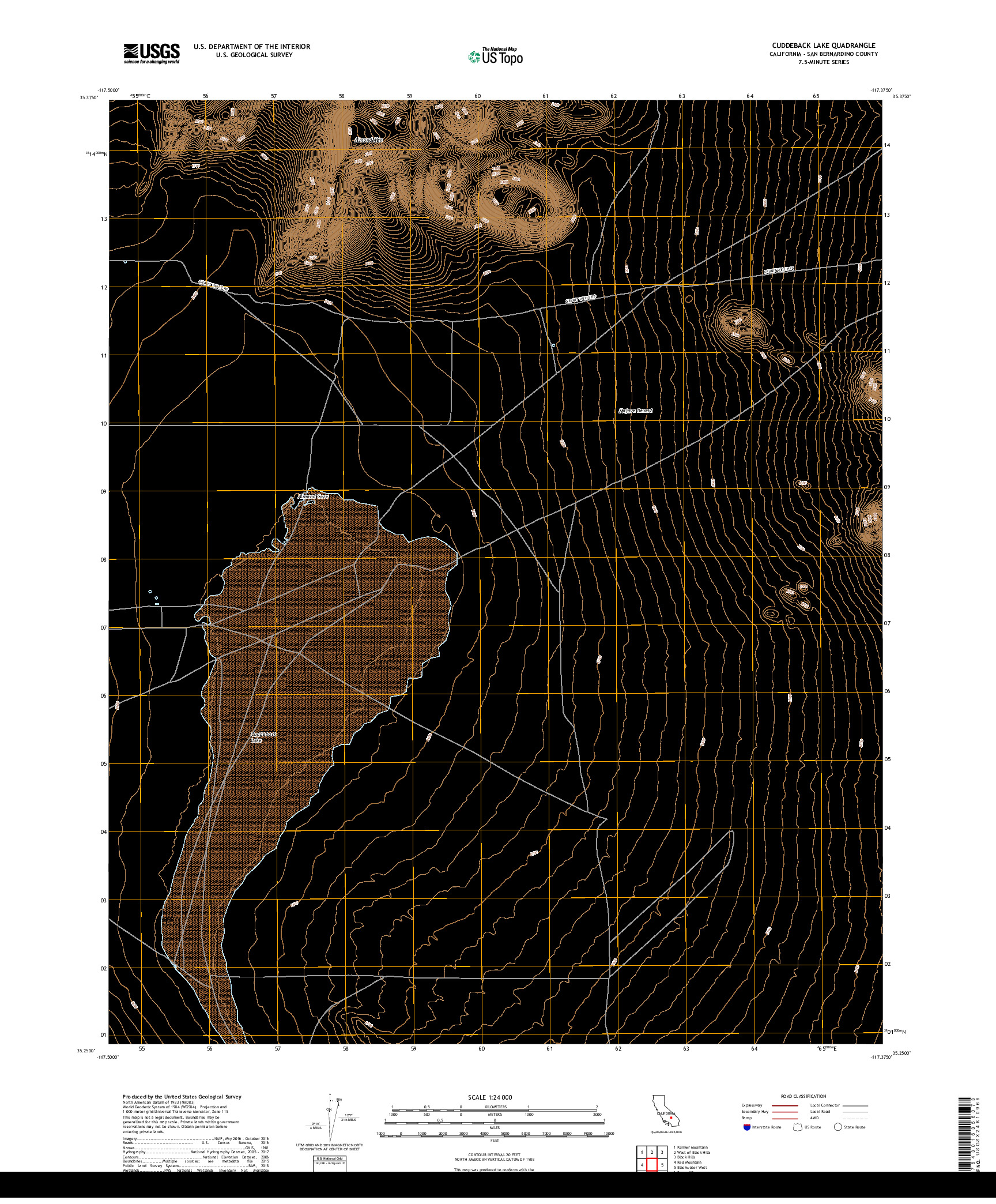 USGS US TOPO 7.5-MINUTE MAP FOR CUDDEBACK LAKE, CA 2018