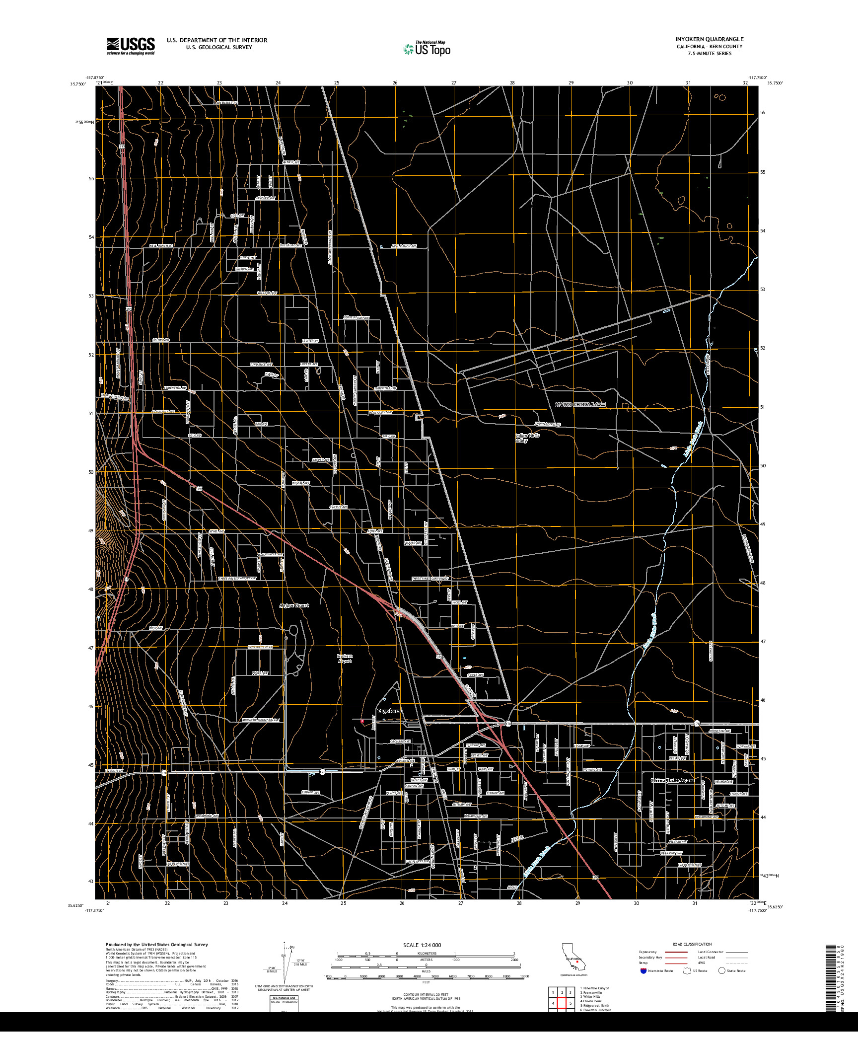 USGS US TOPO 7.5-MINUTE MAP FOR INYOKERN, CA 2018