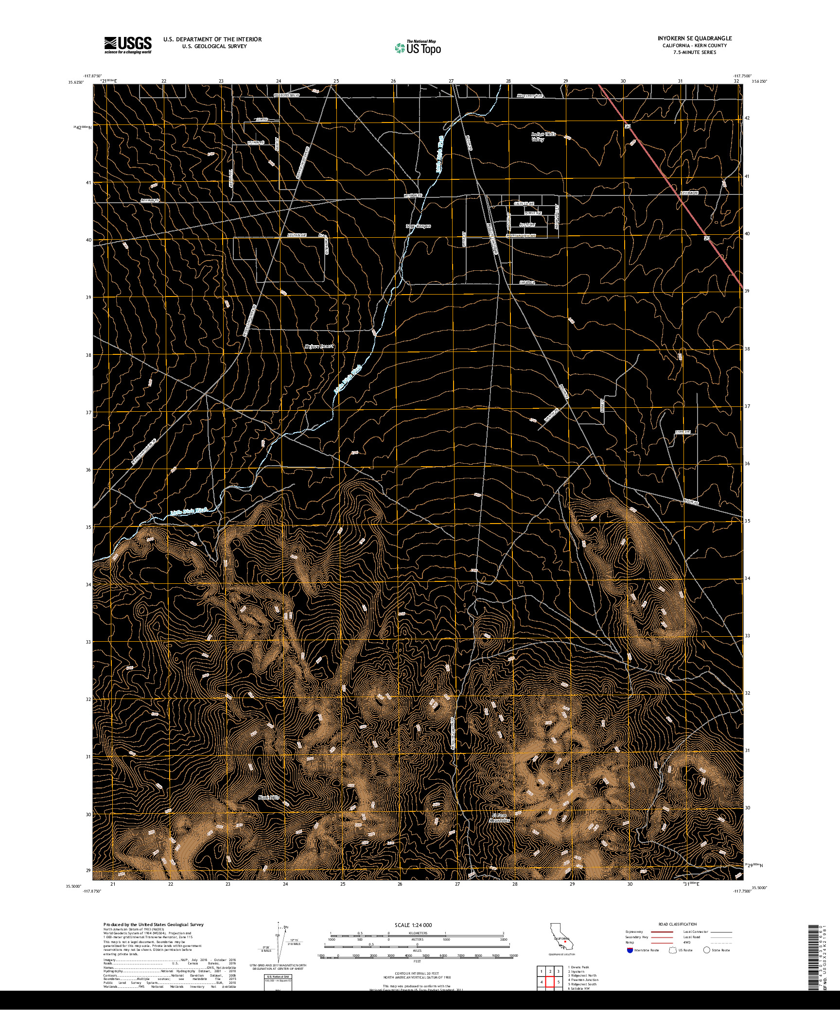 USGS US TOPO 7.5-MINUTE MAP FOR INYOKERN SE, CA 2018