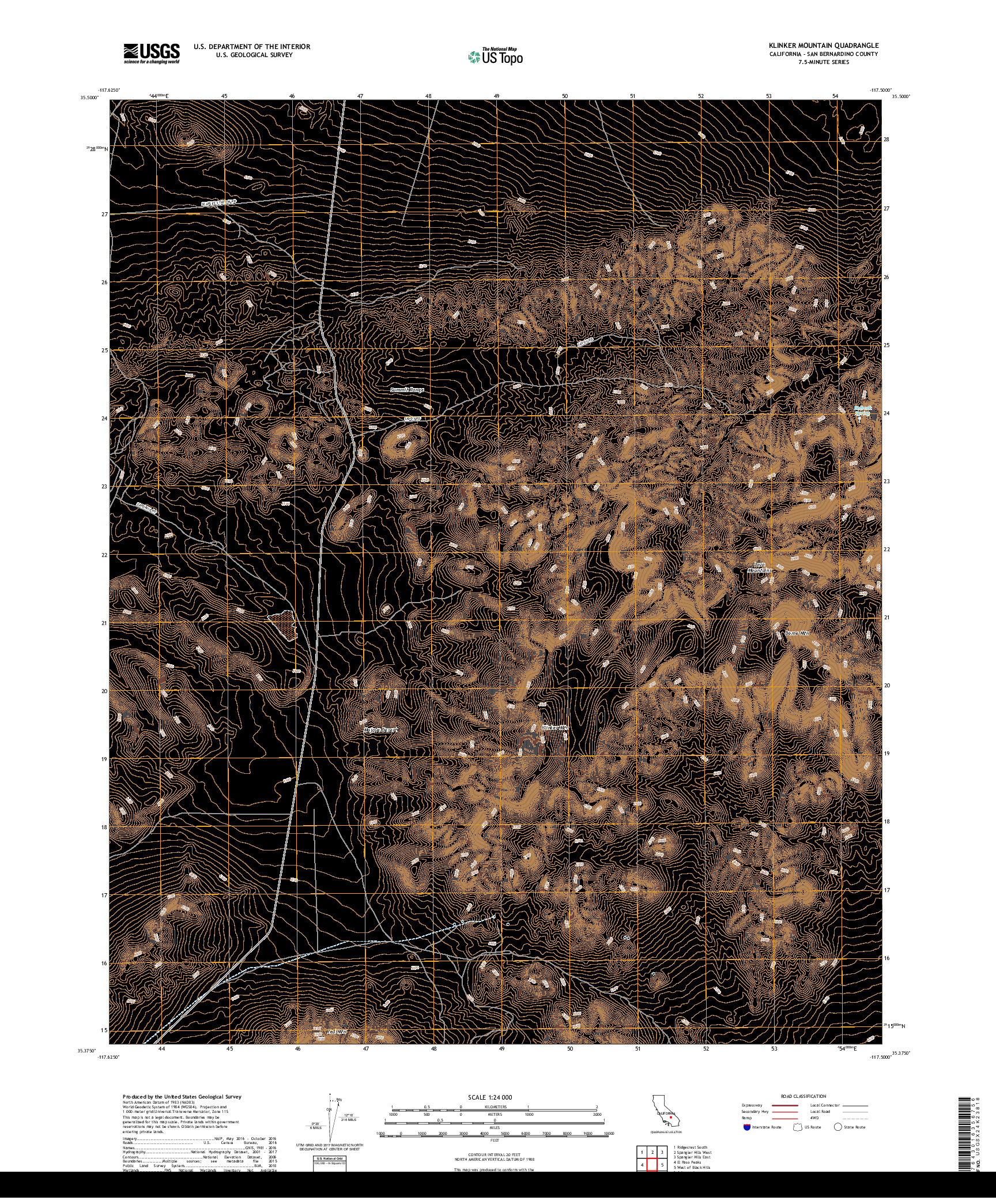 USGS US TOPO 7.5-MINUTE MAP FOR KLINKER MOUNTAIN, CA 2018