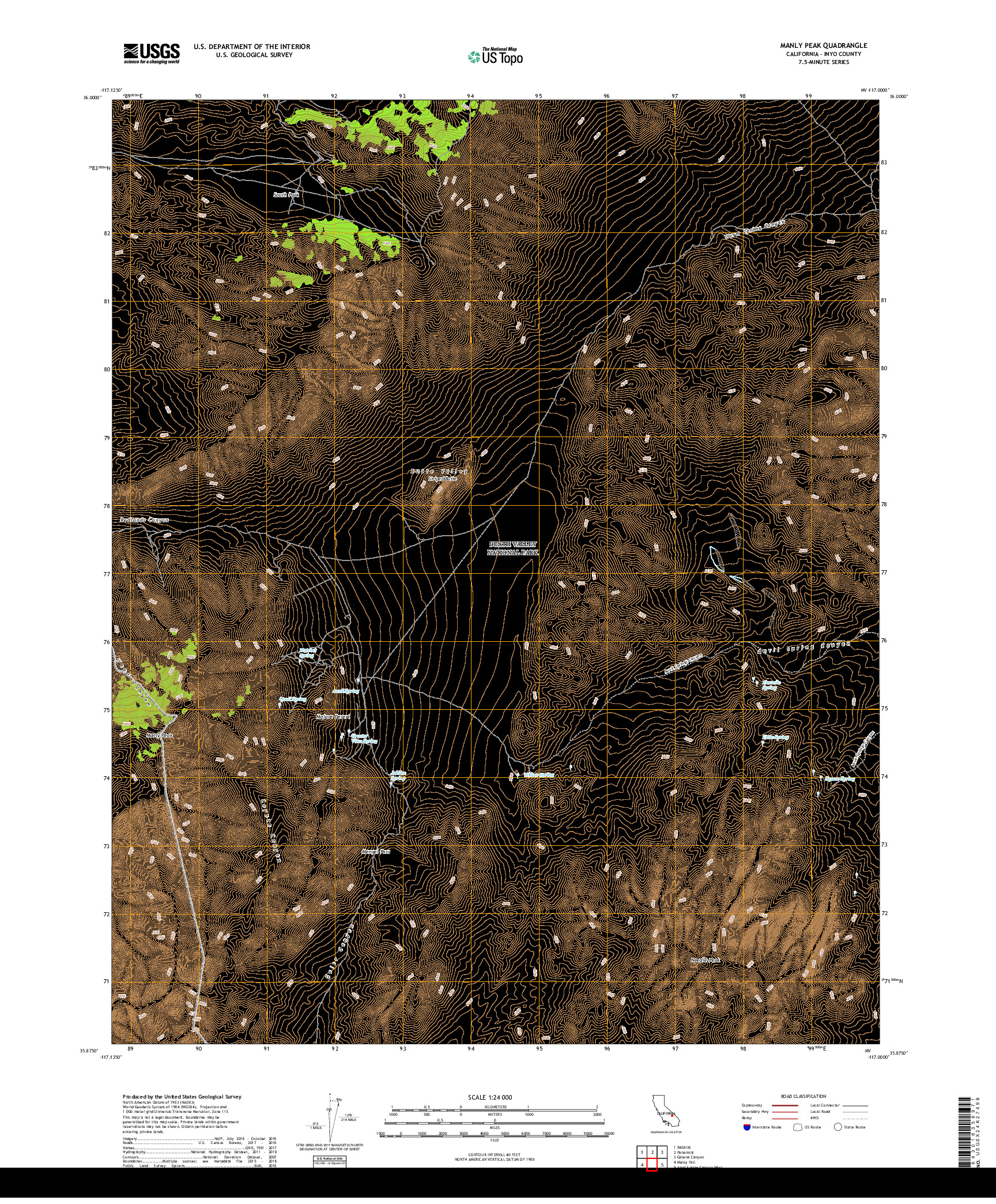 USGS US TOPO 7.5-MINUTE MAP FOR MANLY PEAK, CA 2018