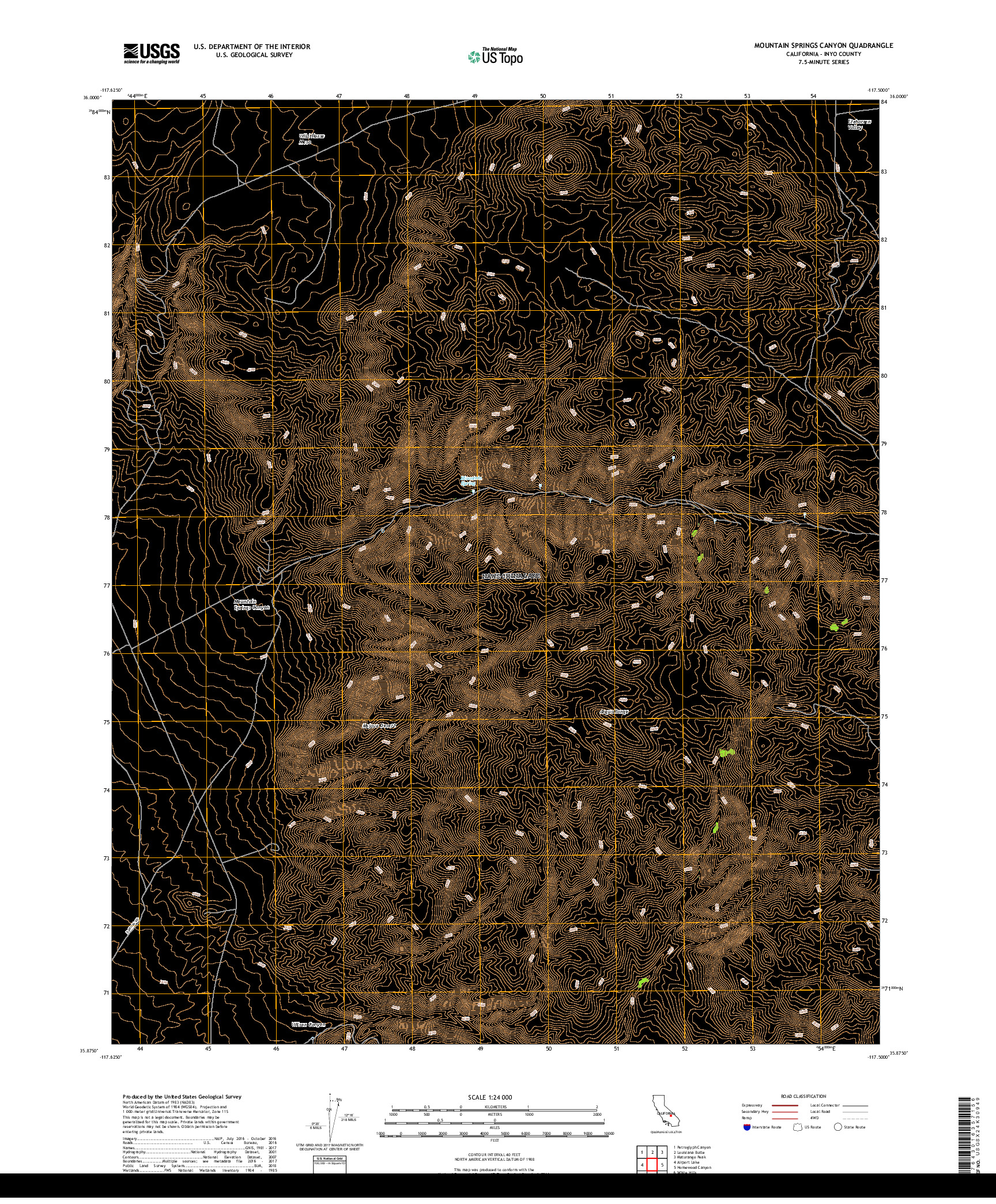 USGS US TOPO 7.5-MINUTE MAP FOR MOUNTAIN SPRINGS CANYON, CA 2018