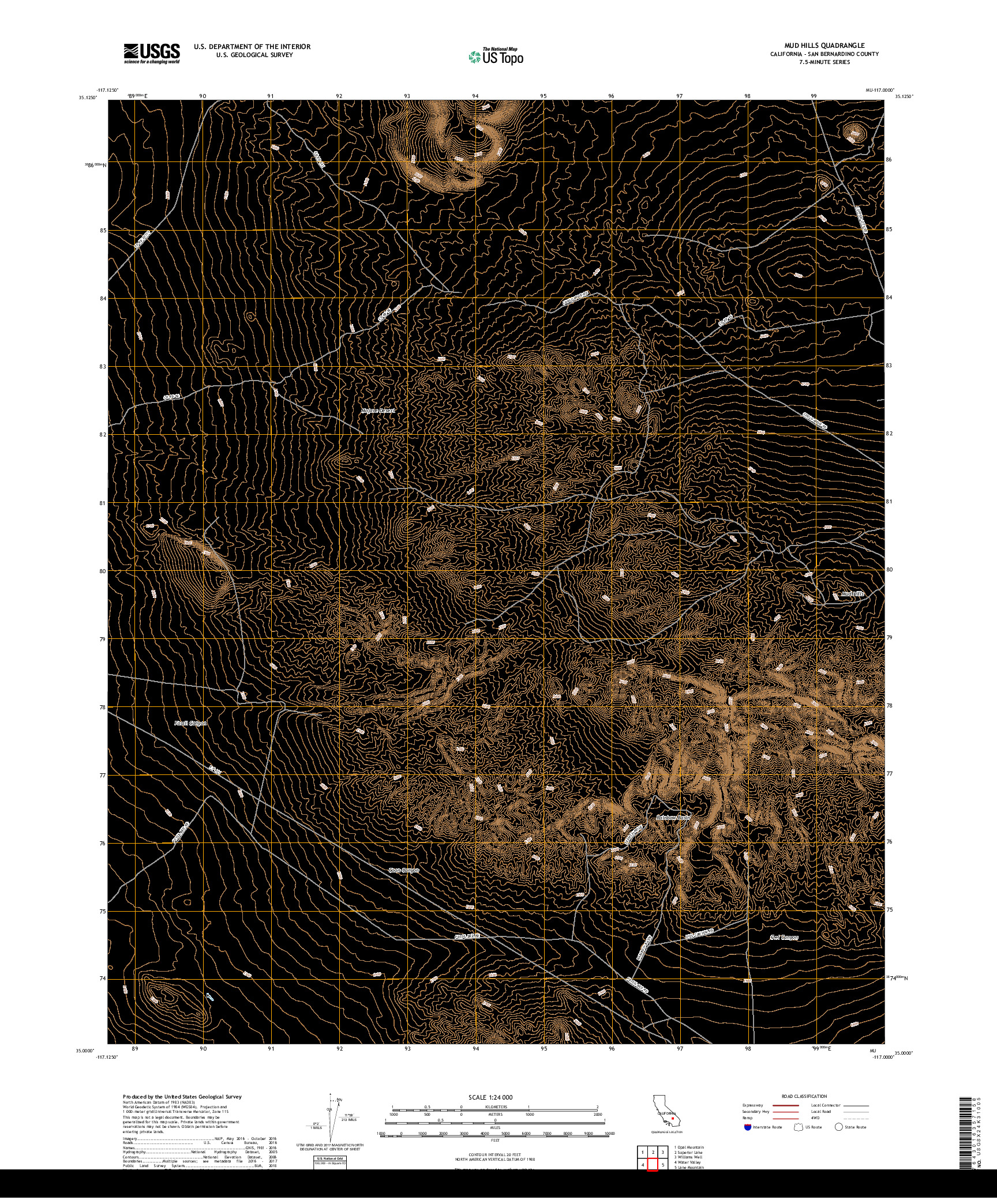 USGS US TOPO 7.5-MINUTE MAP FOR MUD HILLS, CA 2018