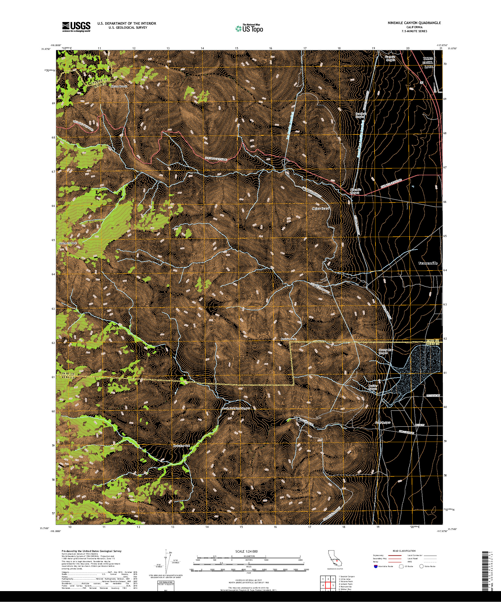 USGS US TOPO 7.5-MINUTE MAP FOR NINEMILE CANYON, CA 2018