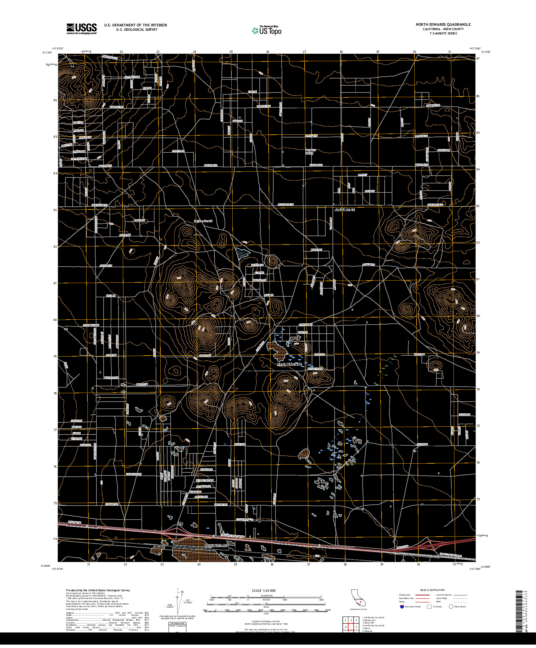 USGS US TOPO 7.5-MINUTE MAP FOR NORTH EDWARDS, CA 2018