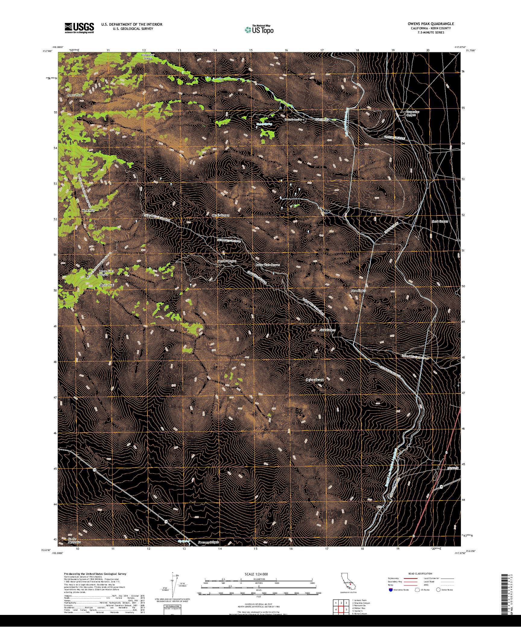 USGS US TOPO 7.5-MINUTE MAP FOR OWENS PEAK, CA 2018