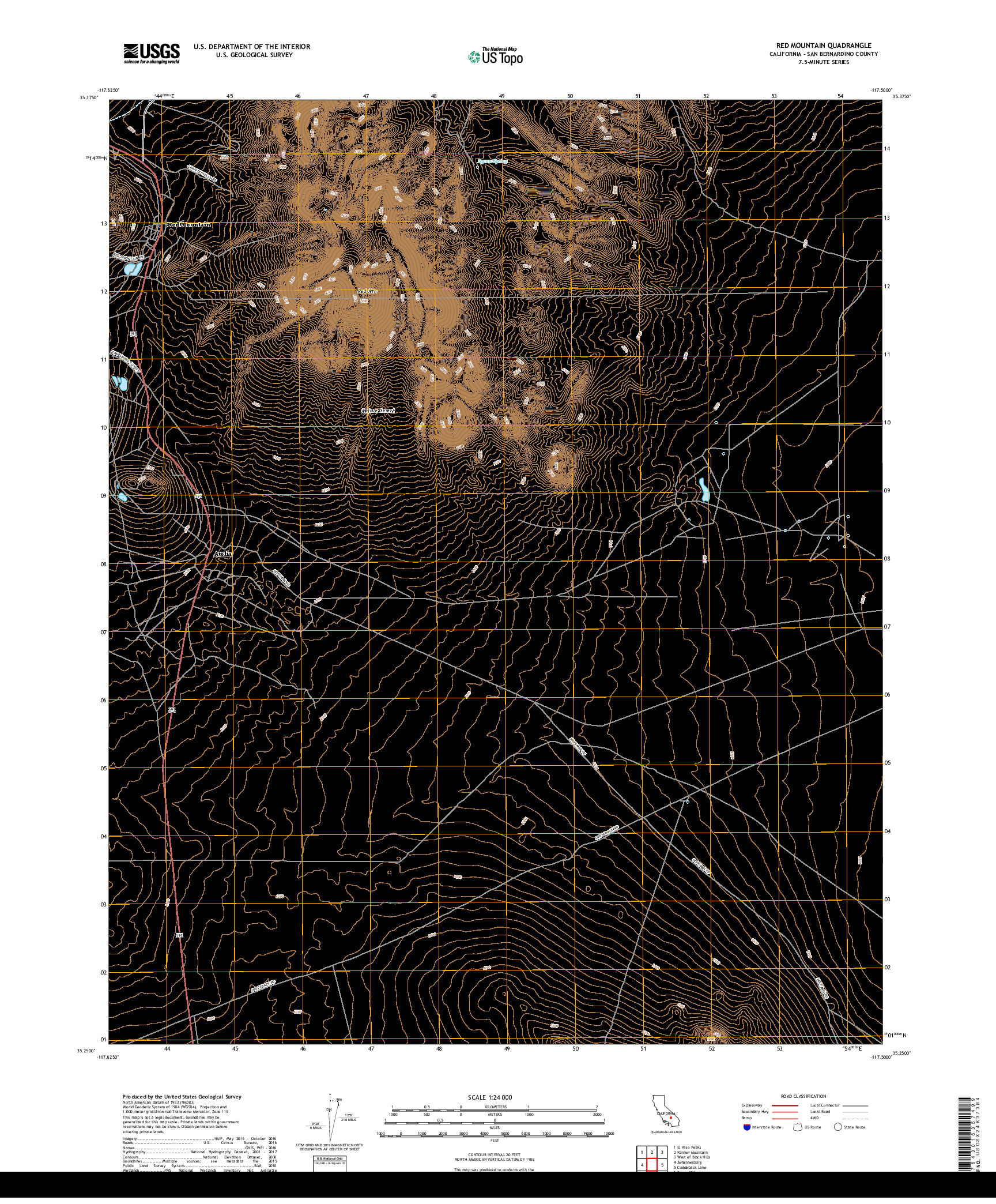 USGS US TOPO 7.5-MINUTE MAP FOR RED MOUNTAIN, CA 2018