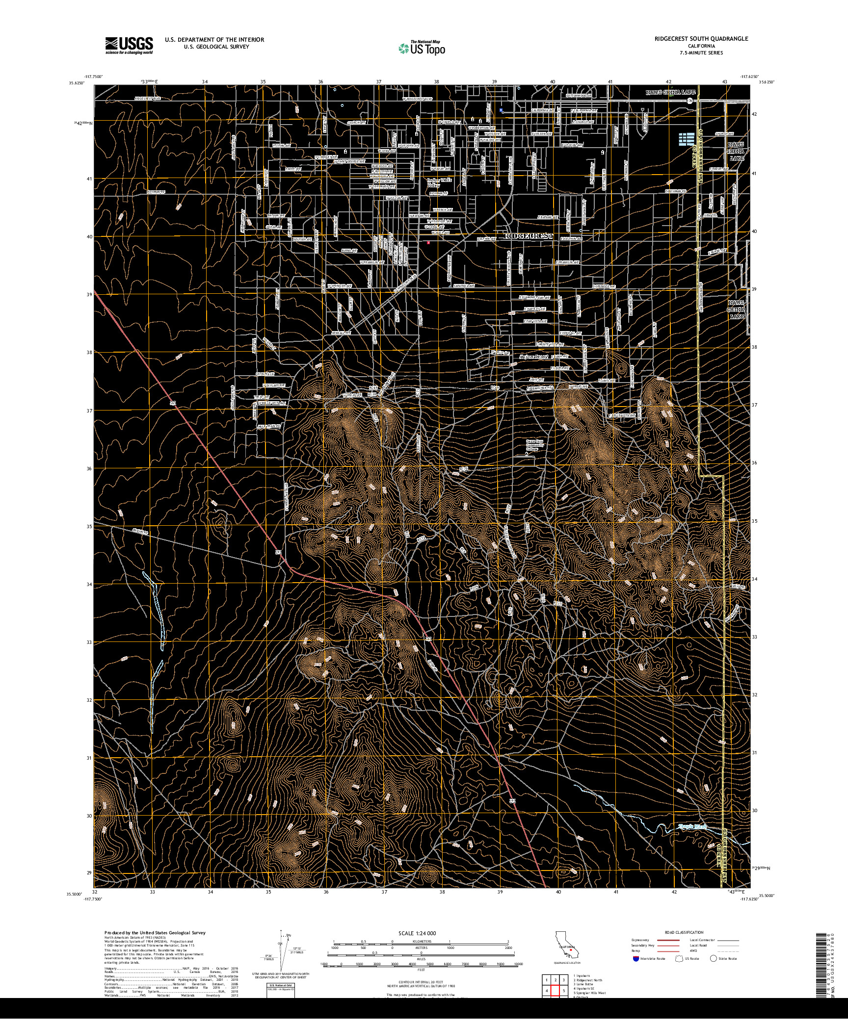 USGS US TOPO 7.5-MINUTE MAP FOR RIDGECREST SOUTH, CA 2018