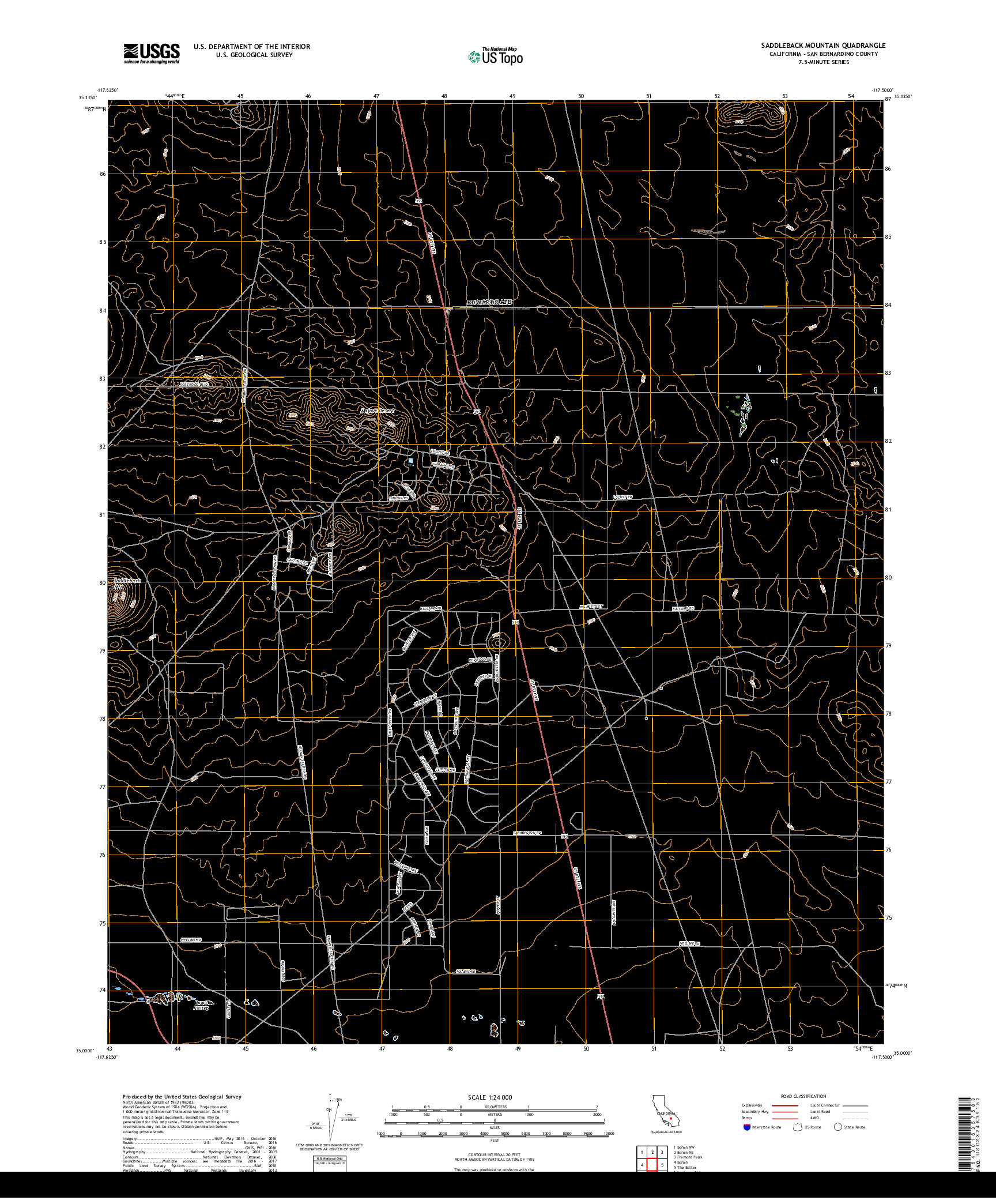 USGS US TOPO 7.5-MINUTE MAP FOR SADDLEBACK MOUNTAIN, CA 2018