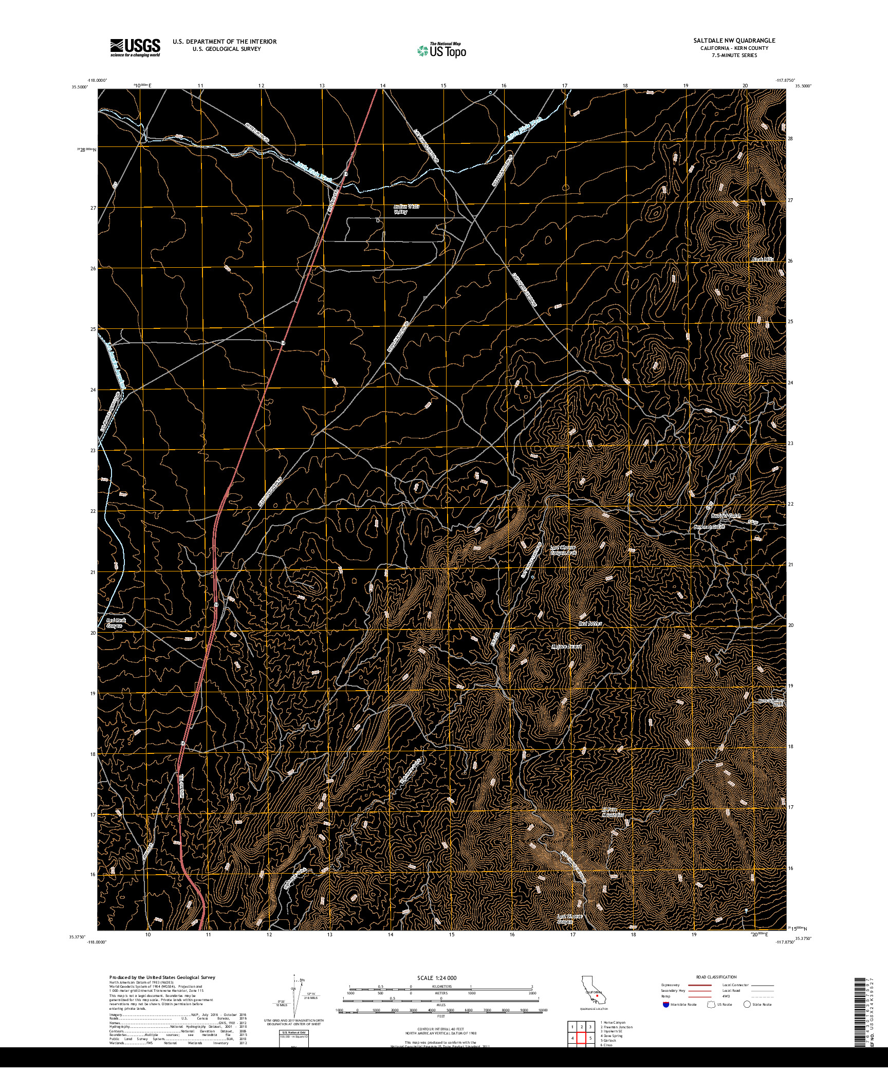 USGS US TOPO 7.5-MINUTE MAP FOR SALTDALE NW, CA 2018