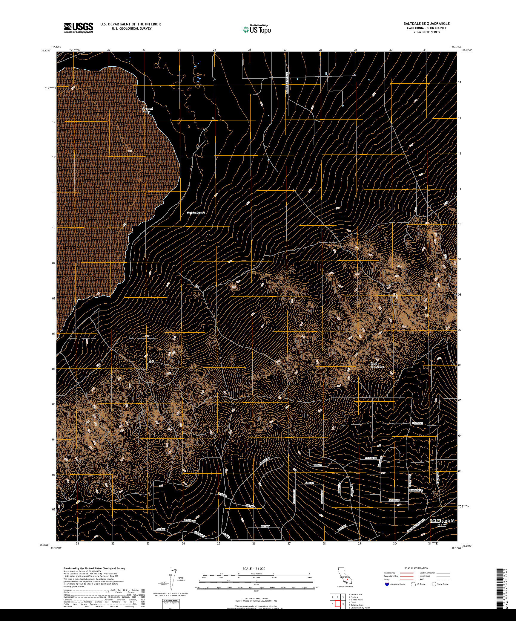 USGS US TOPO 7.5-MINUTE MAP FOR SALTDALE SE, CA 2018