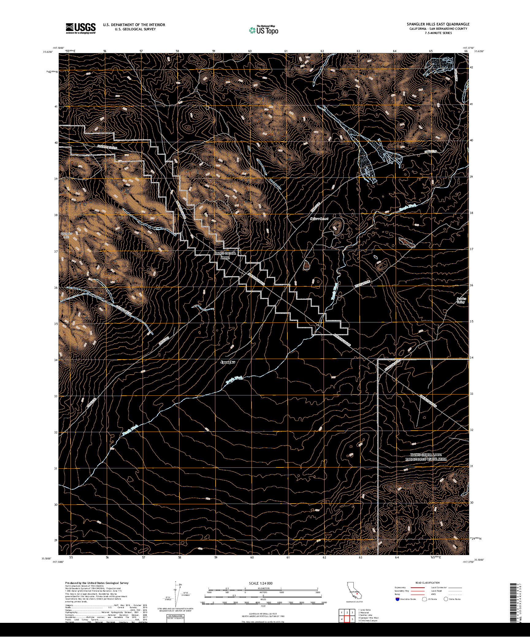 USGS US TOPO 7.5-MINUTE MAP FOR SPANGLER HILLS EAST, CA 2018