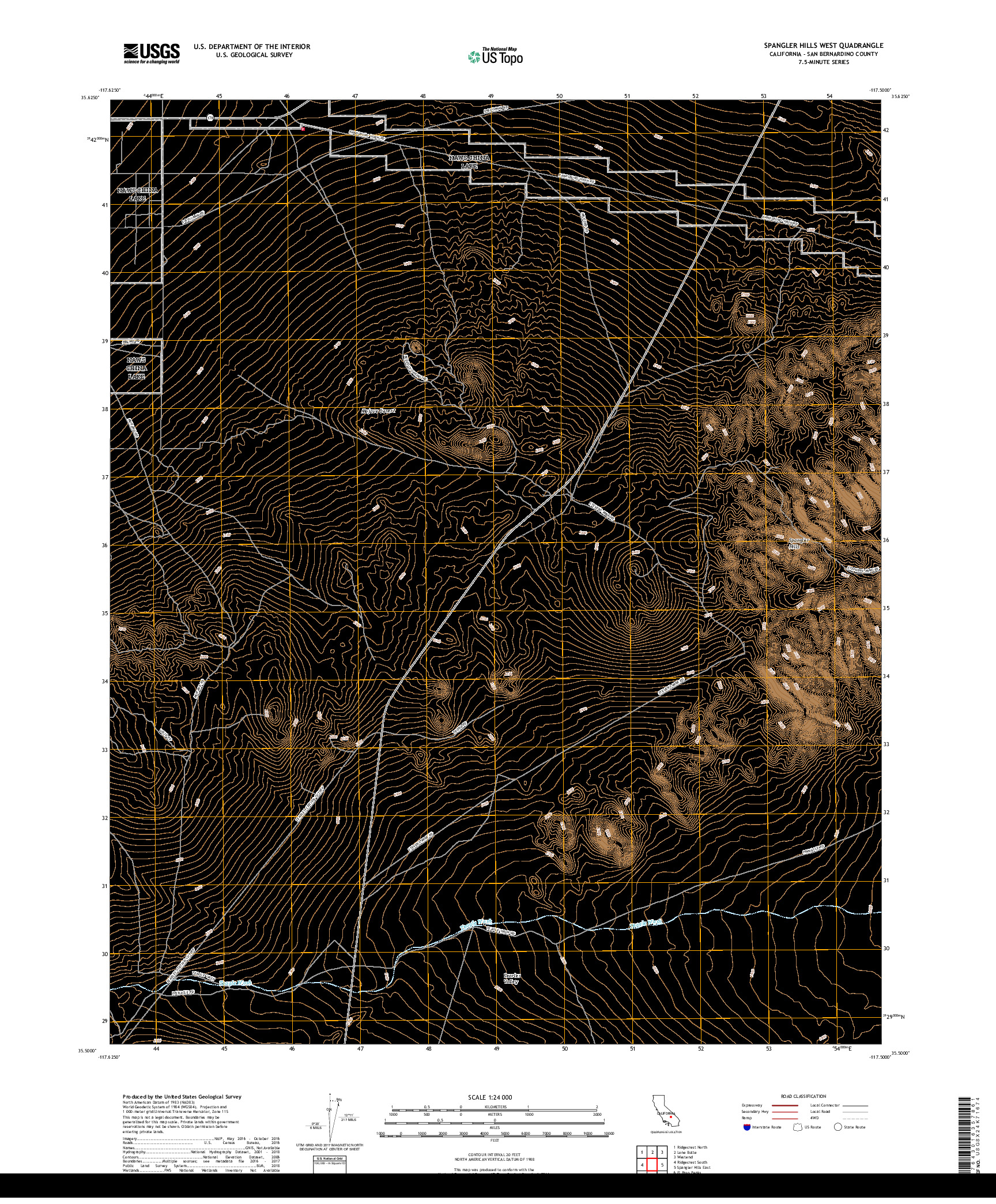 USGS US TOPO 7.5-MINUTE MAP FOR SPANGLER HILLS WEST, CA 2018