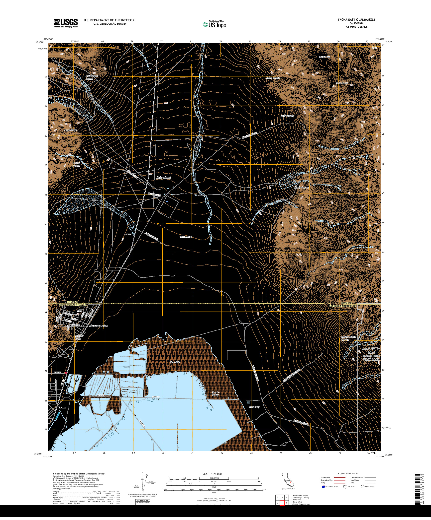 USGS US TOPO 7.5-MINUTE MAP FOR TRONA EAST, CA 2018