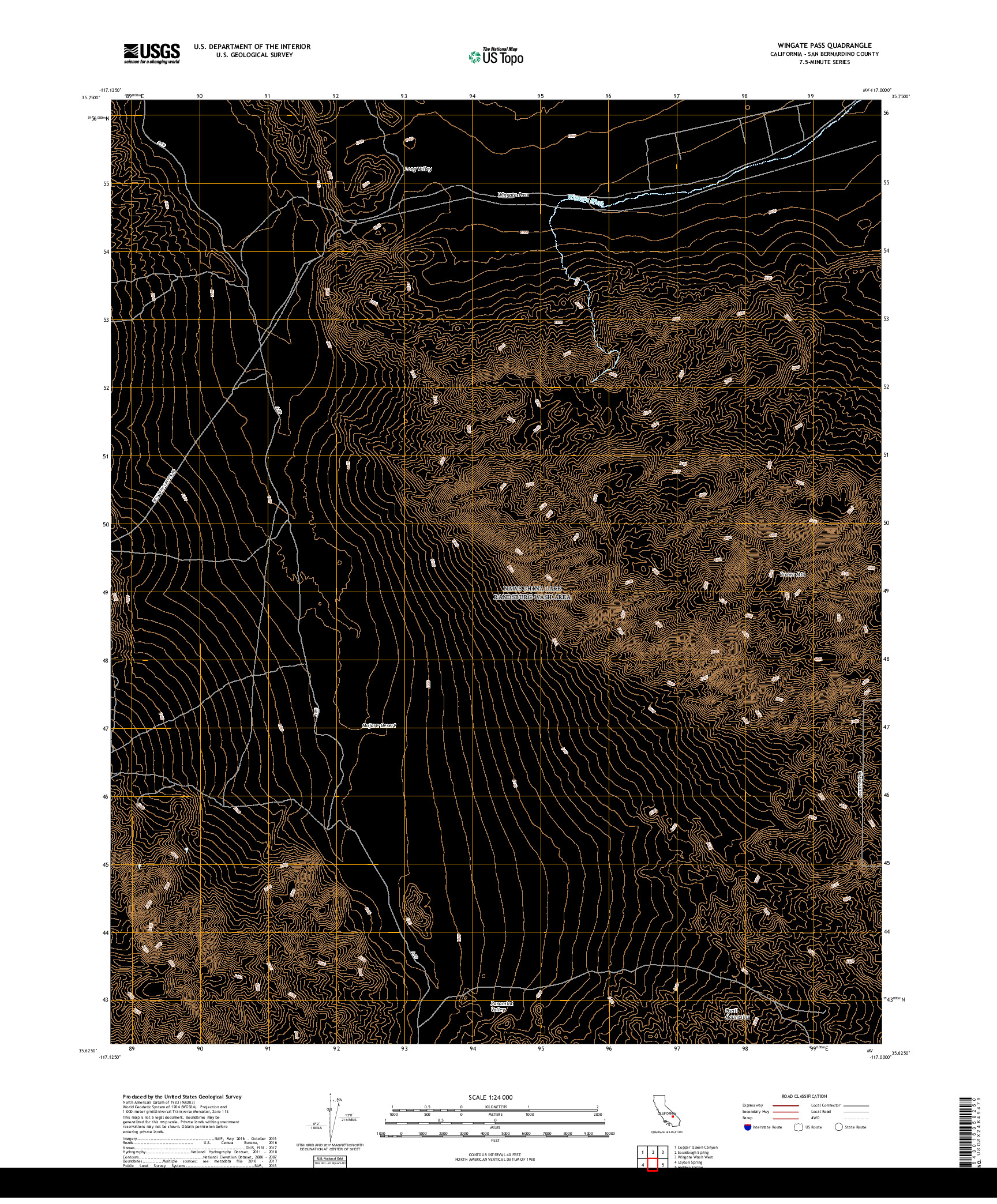 USGS US TOPO 7.5-MINUTE MAP FOR WINGATE PASS, CA 2018