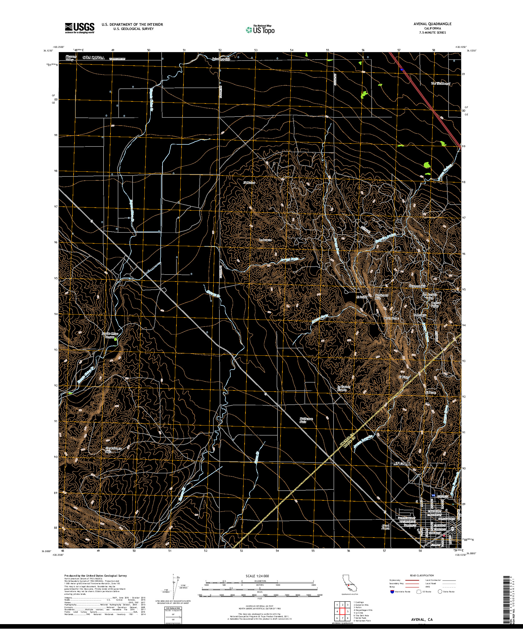 USGS US TOPO 7.5-MINUTE MAP FOR AVENAL, CA 2018