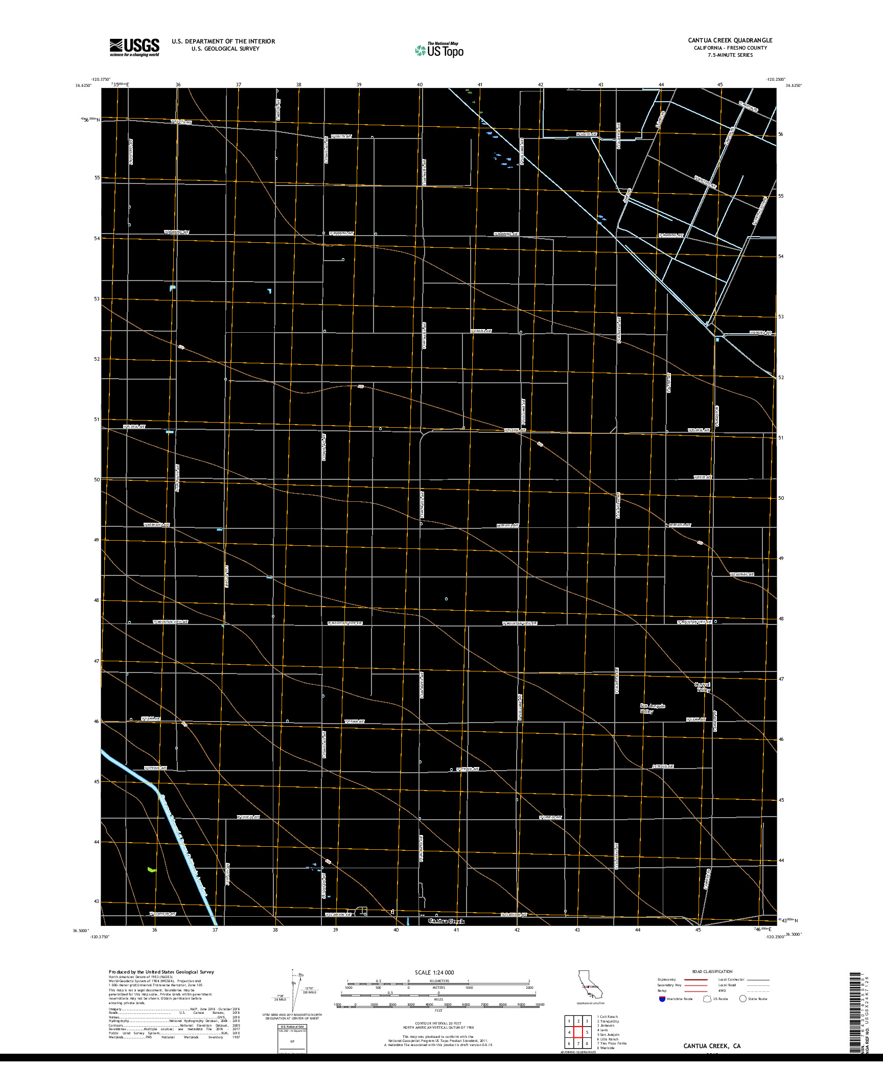 USGS US TOPO 7.5-MINUTE MAP FOR CANTUA CREEK, CA 2018