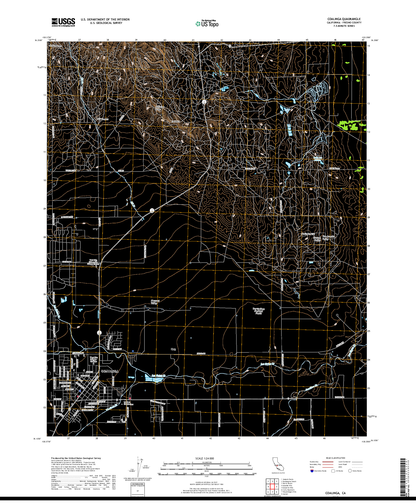USGS US TOPO 7.5-MINUTE MAP FOR COALINGA, CA 2018