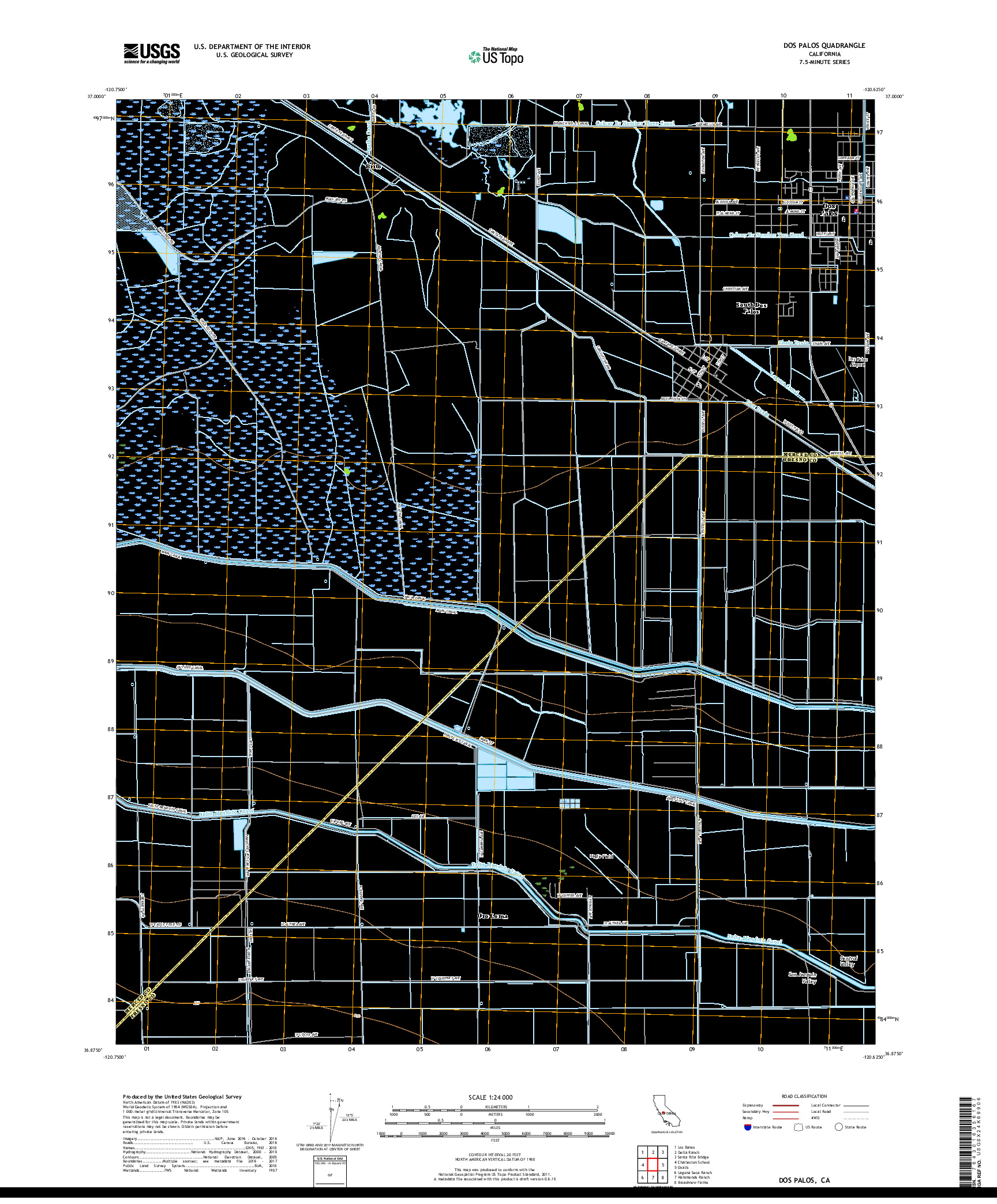 USGS US TOPO 7.5-MINUTE MAP FOR DOS PALOS, CA 2018