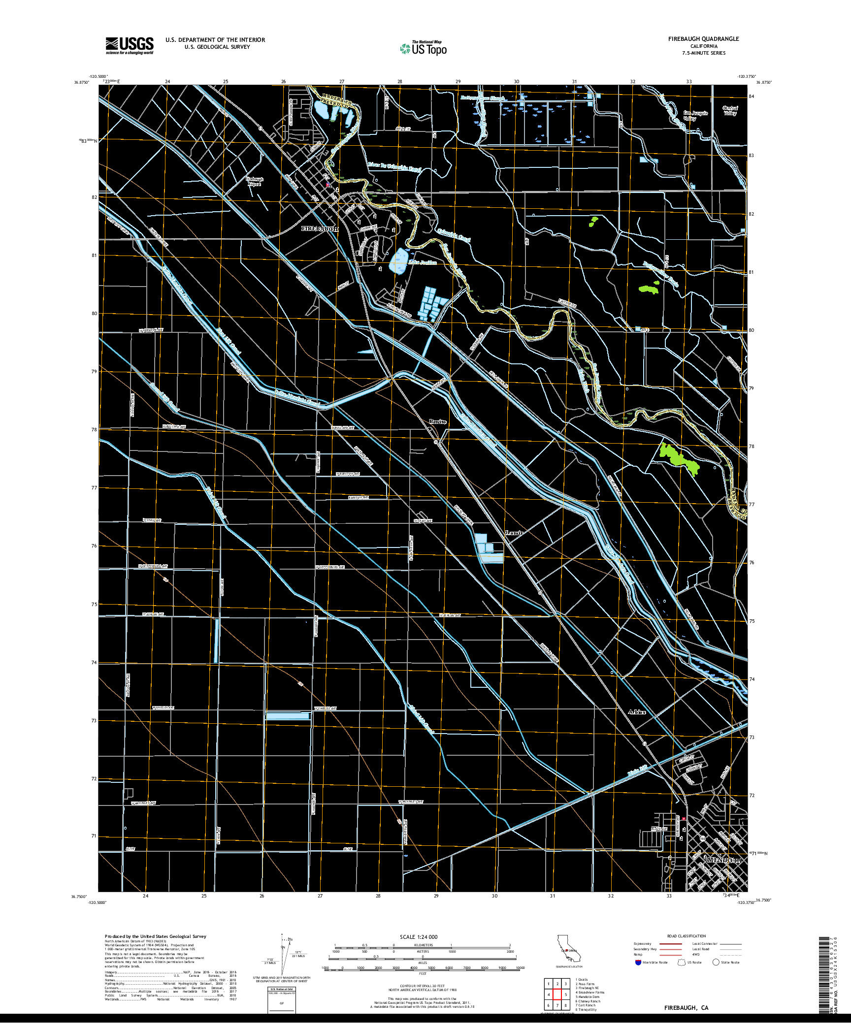 USGS US TOPO 7.5-MINUTE MAP FOR FIREBAUGH, CA 2018