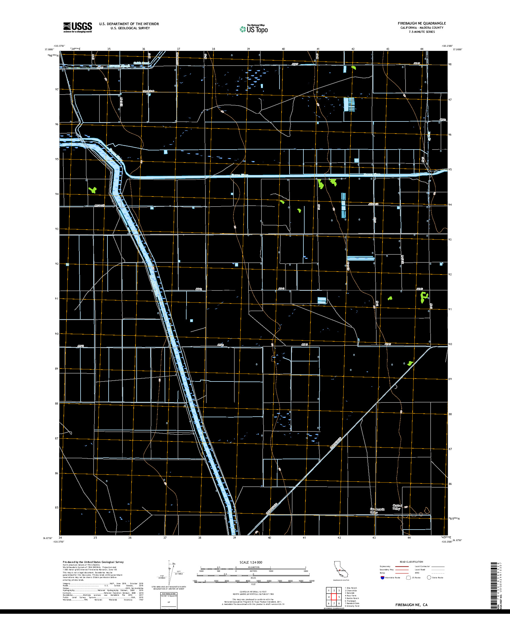 USGS US TOPO 7.5-MINUTE MAP FOR FIREBAUGH NE, CA 2018