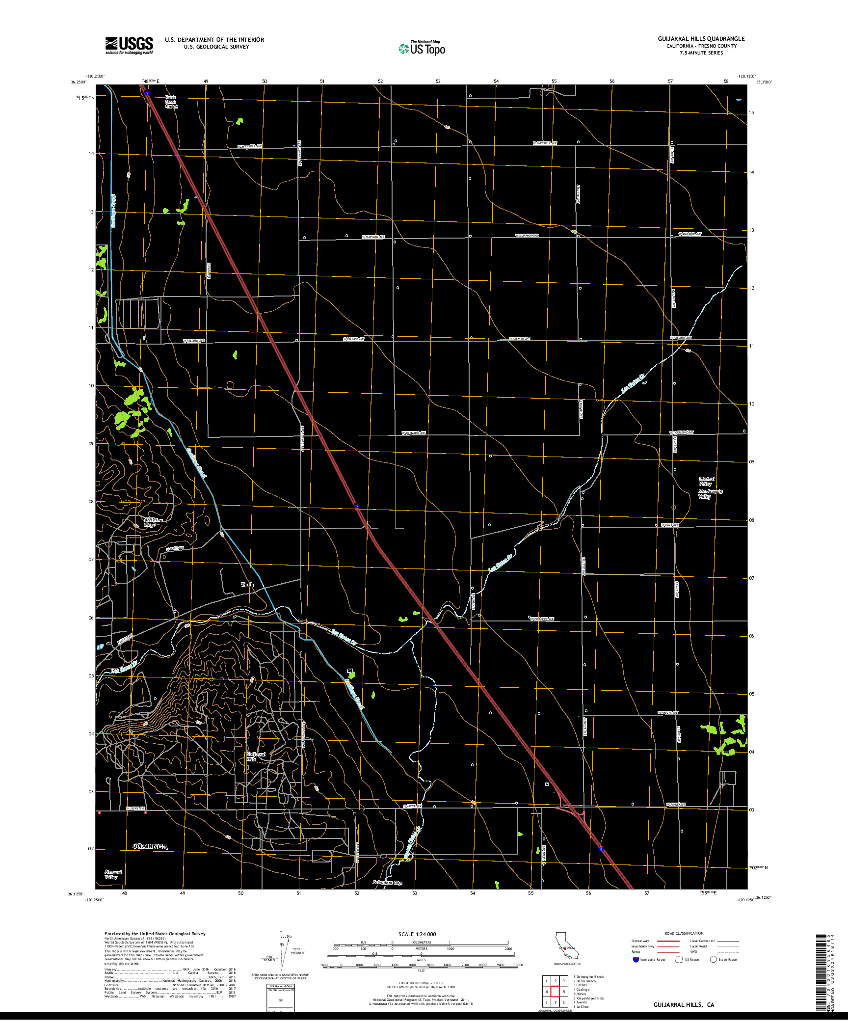 USGS US TOPO 7.5-MINUTE MAP FOR GUIJARRAL HILLS, CA 2018