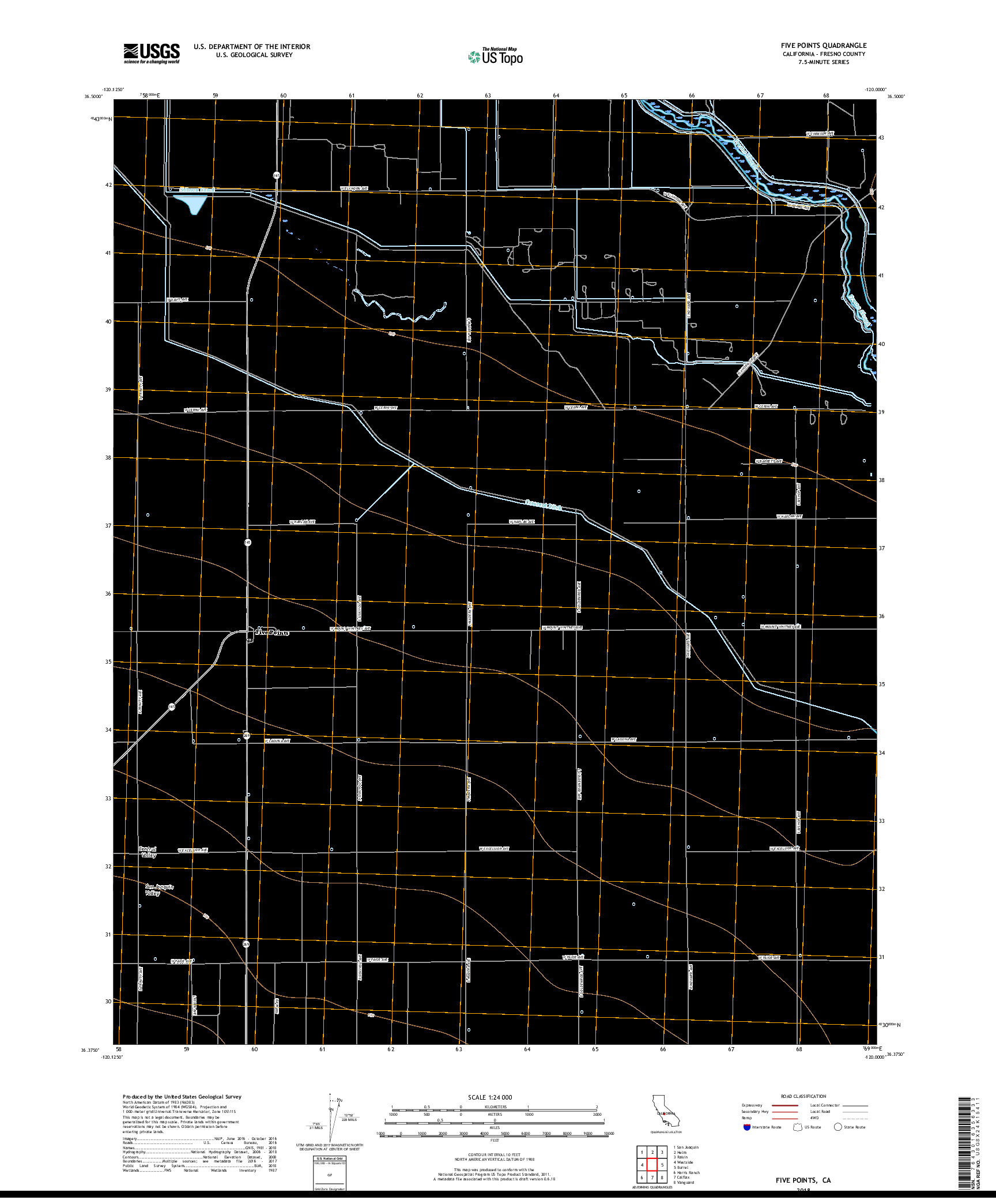 USGS US TOPO 7.5-MINUTE MAP FOR FIVE POINTS, CA 2018