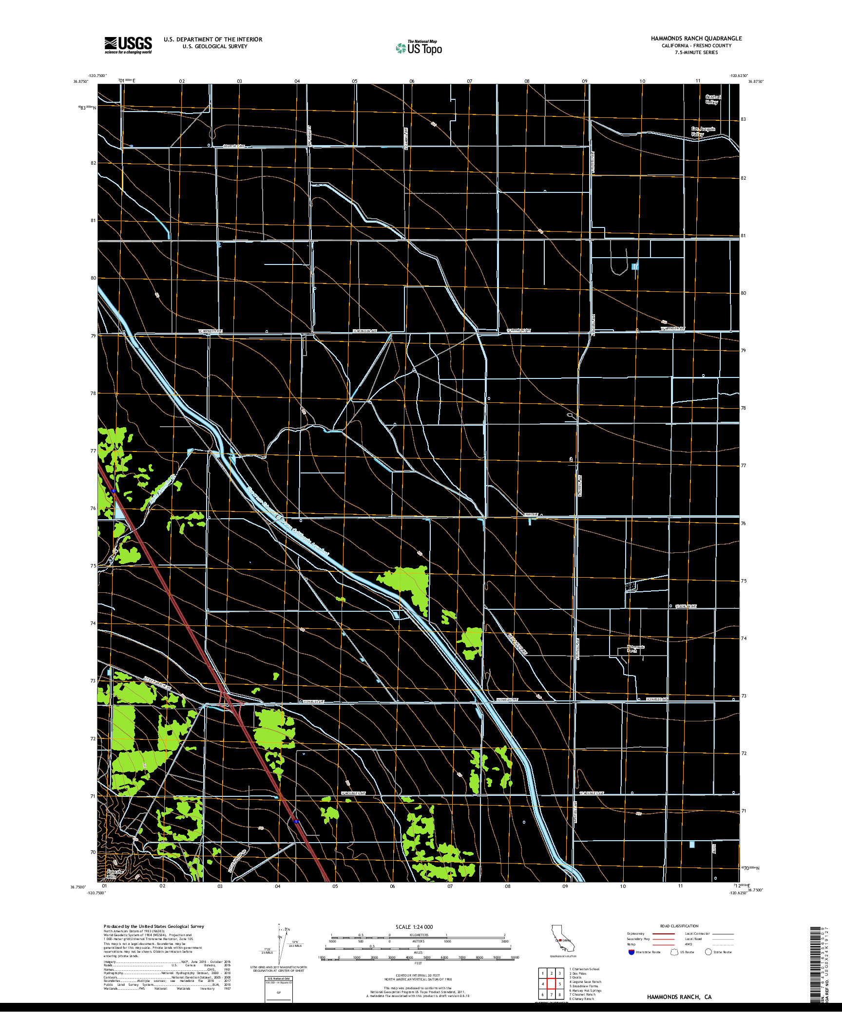 USGS US TOPO 7.5-MINUTE MAP FOR HAMMONDS RANCH, CA 2018