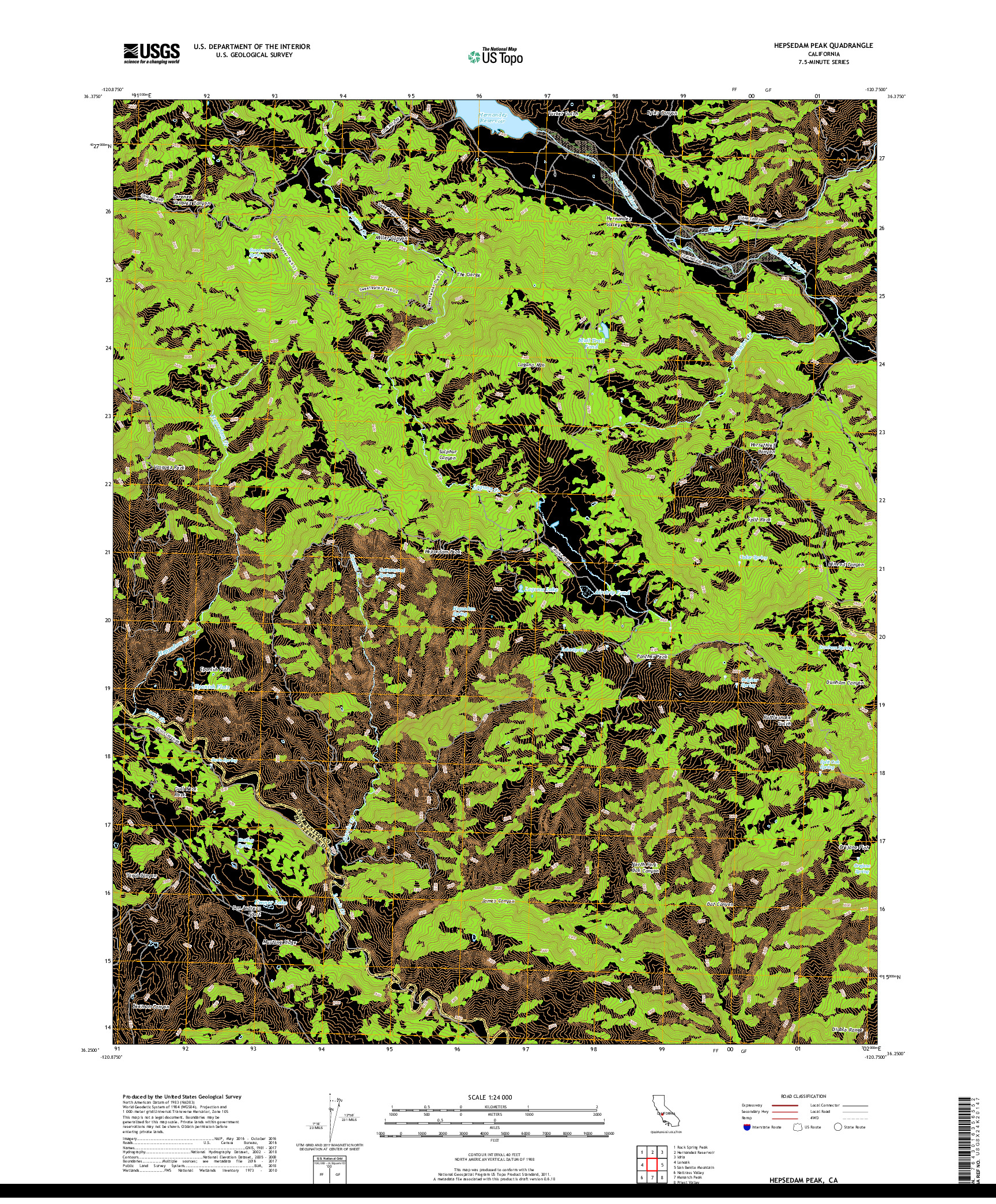 USGS US TOPO 7.5-MINUTE MAP FOR HEPSEDAM PEAK, CA 2018