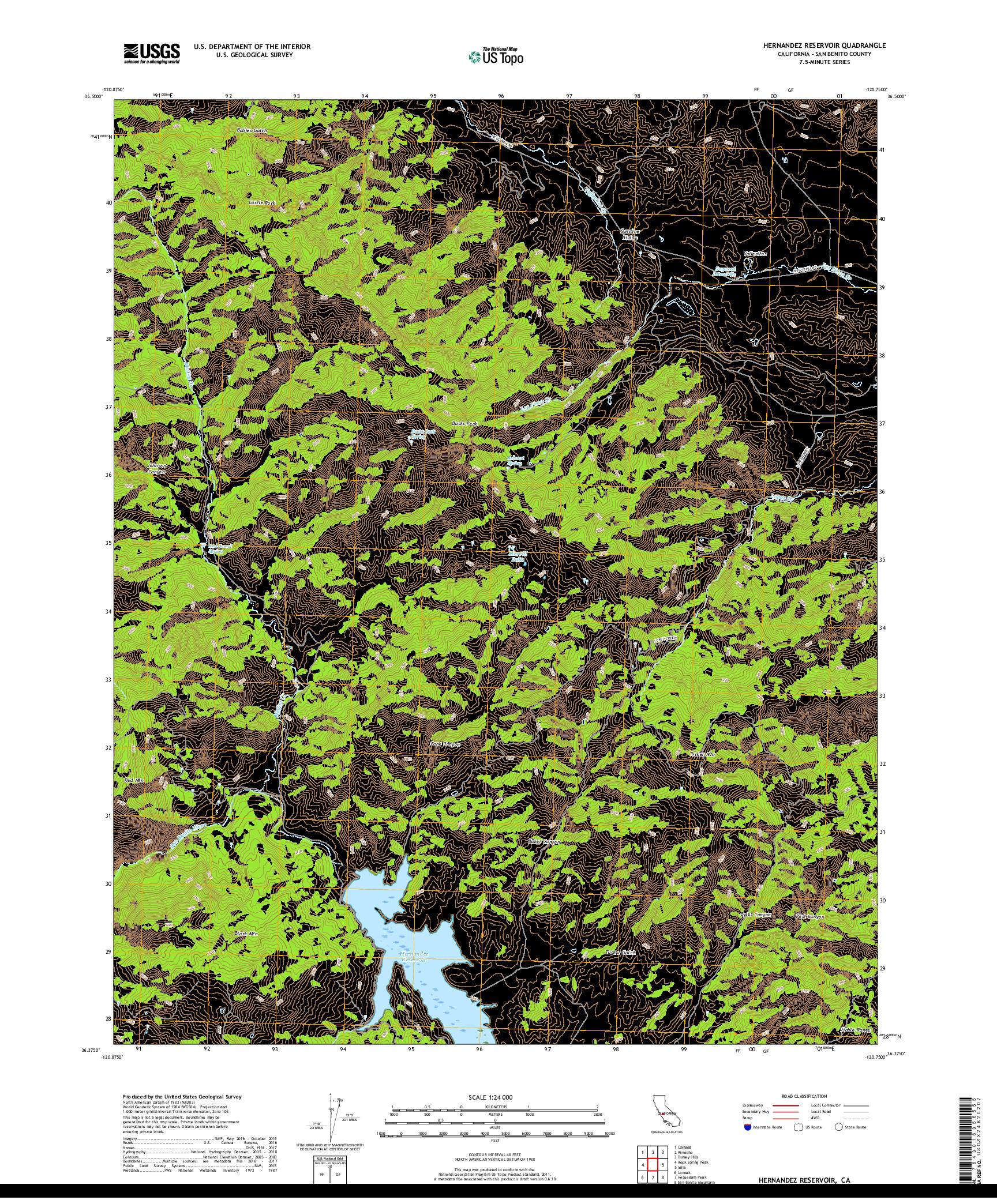 USGS US TOPO 7.5-MINUTE MAP FOR HERNANDEZ RESERVOIR, CA 2018