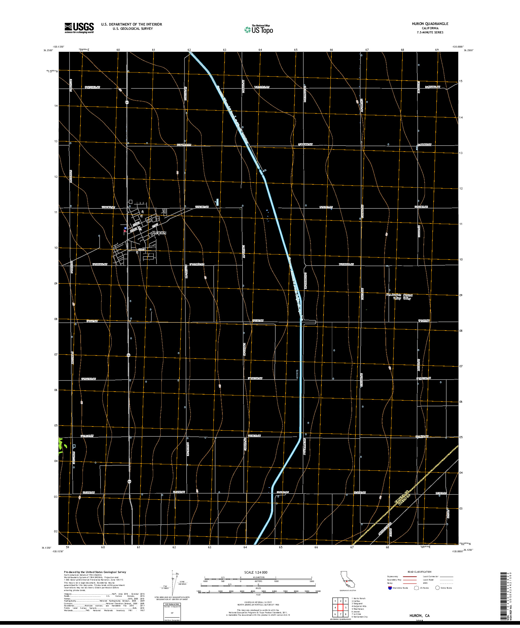 USGS US TOPO 7.5-MINUTE MAP FOR HURON, CA 2018