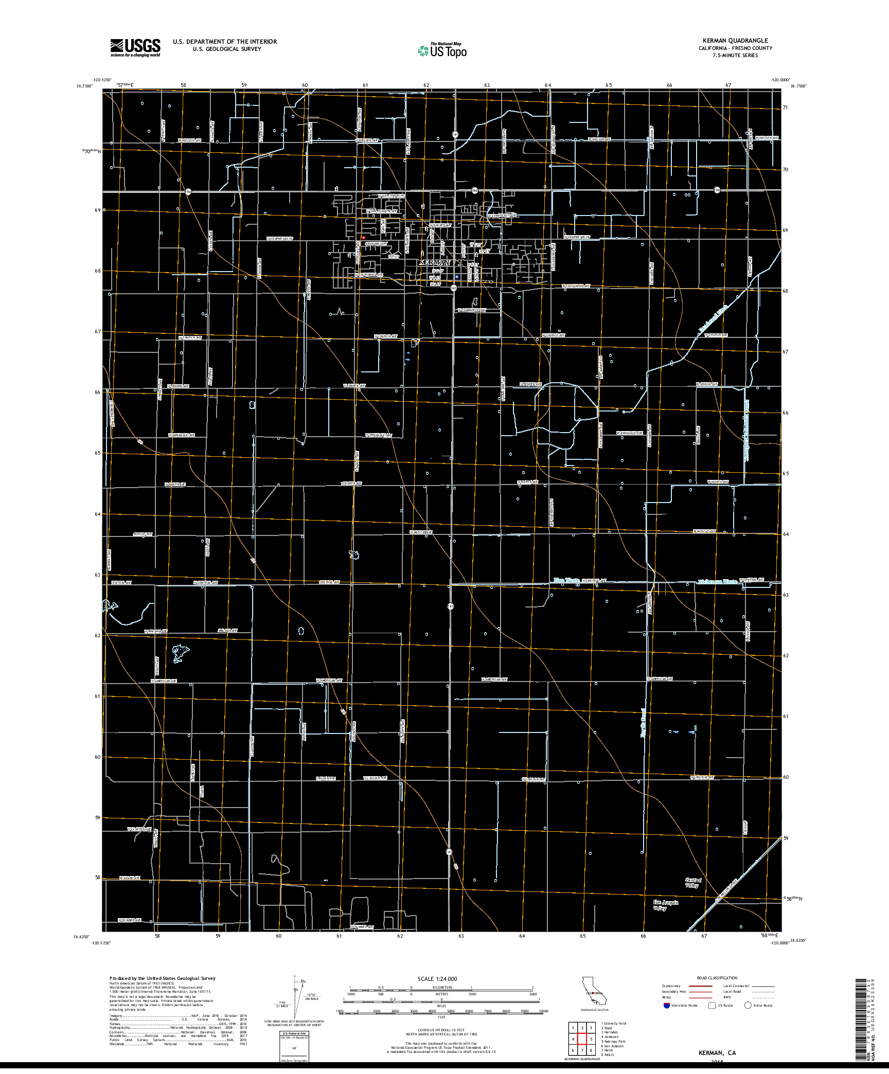 USGS US TOPO 7.5-MINUTE MAP FOR KERMAN, CA 2018