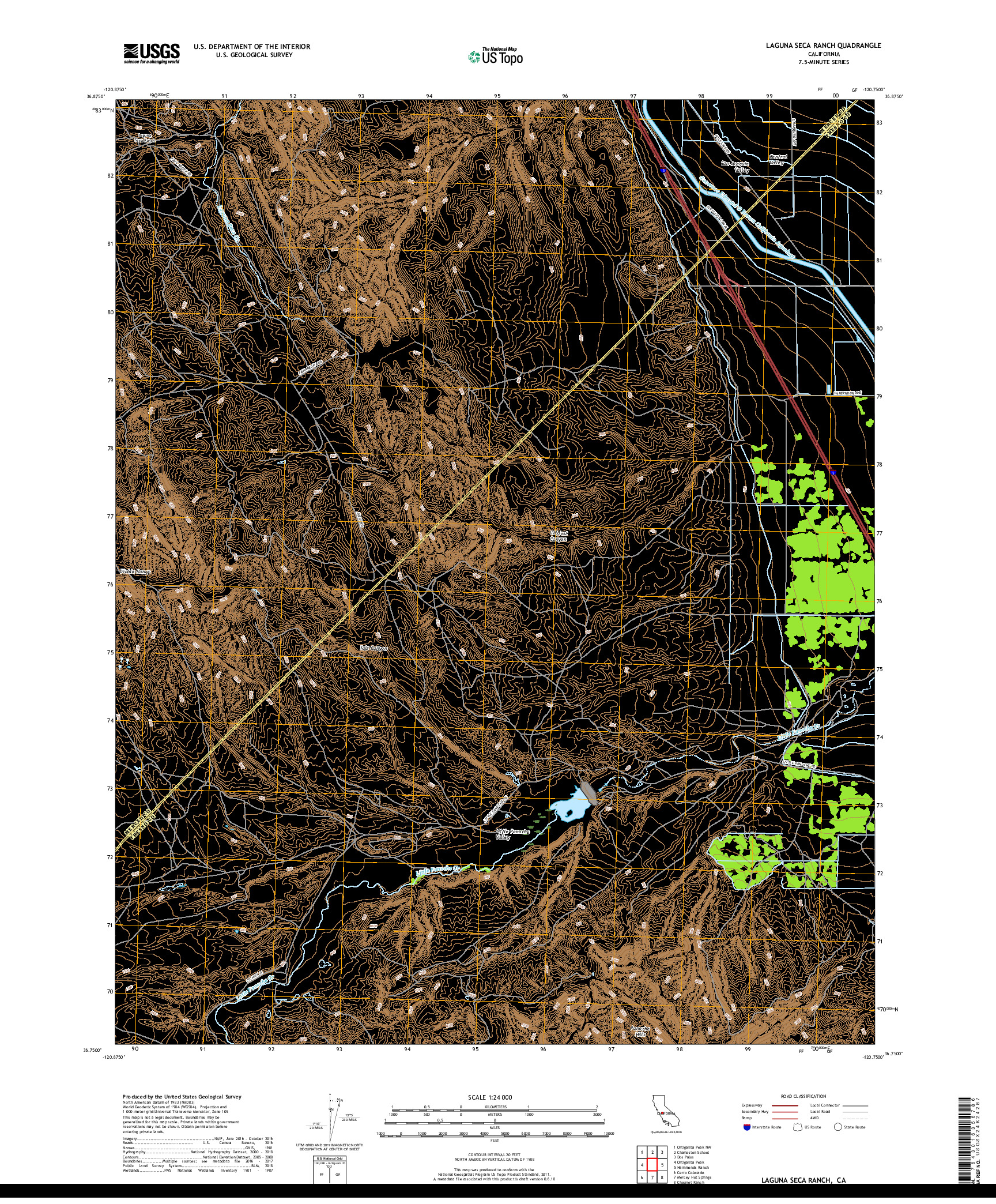 USGS US TOPO 7.5-MINUTE MAP FOR LAGUNA SECA RANCH, CA 2018