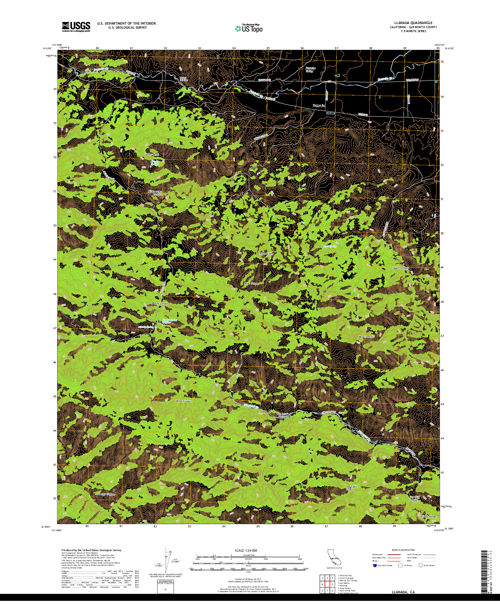 USGS US TOPO 7.5-MINUTE MAP FOR LLANADA, CA 2018